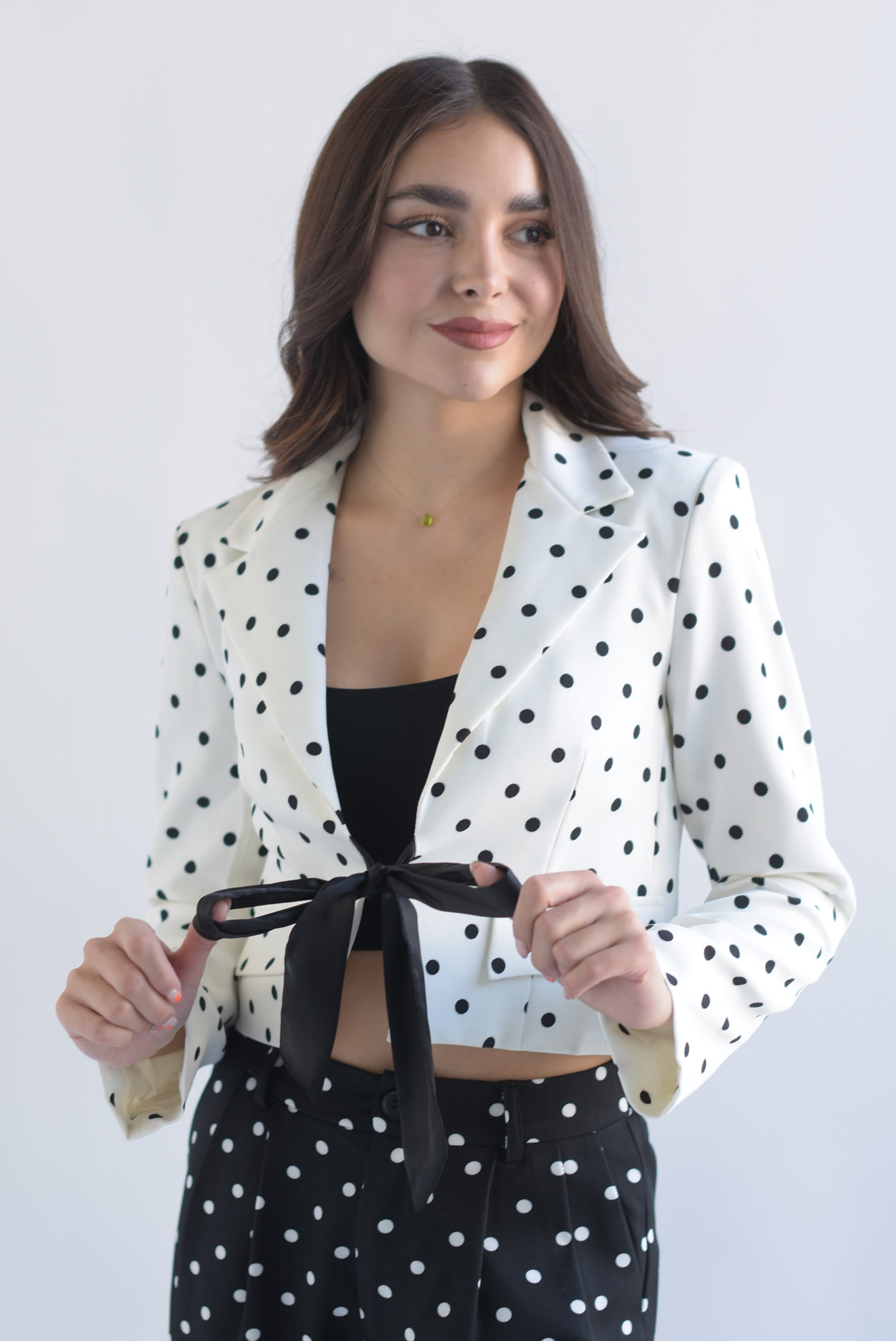 Blazer lazo polka dots Blanco