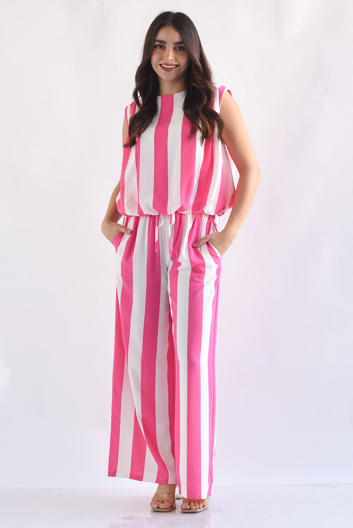 Set Pantalón y Blusa globo rayas bitono
