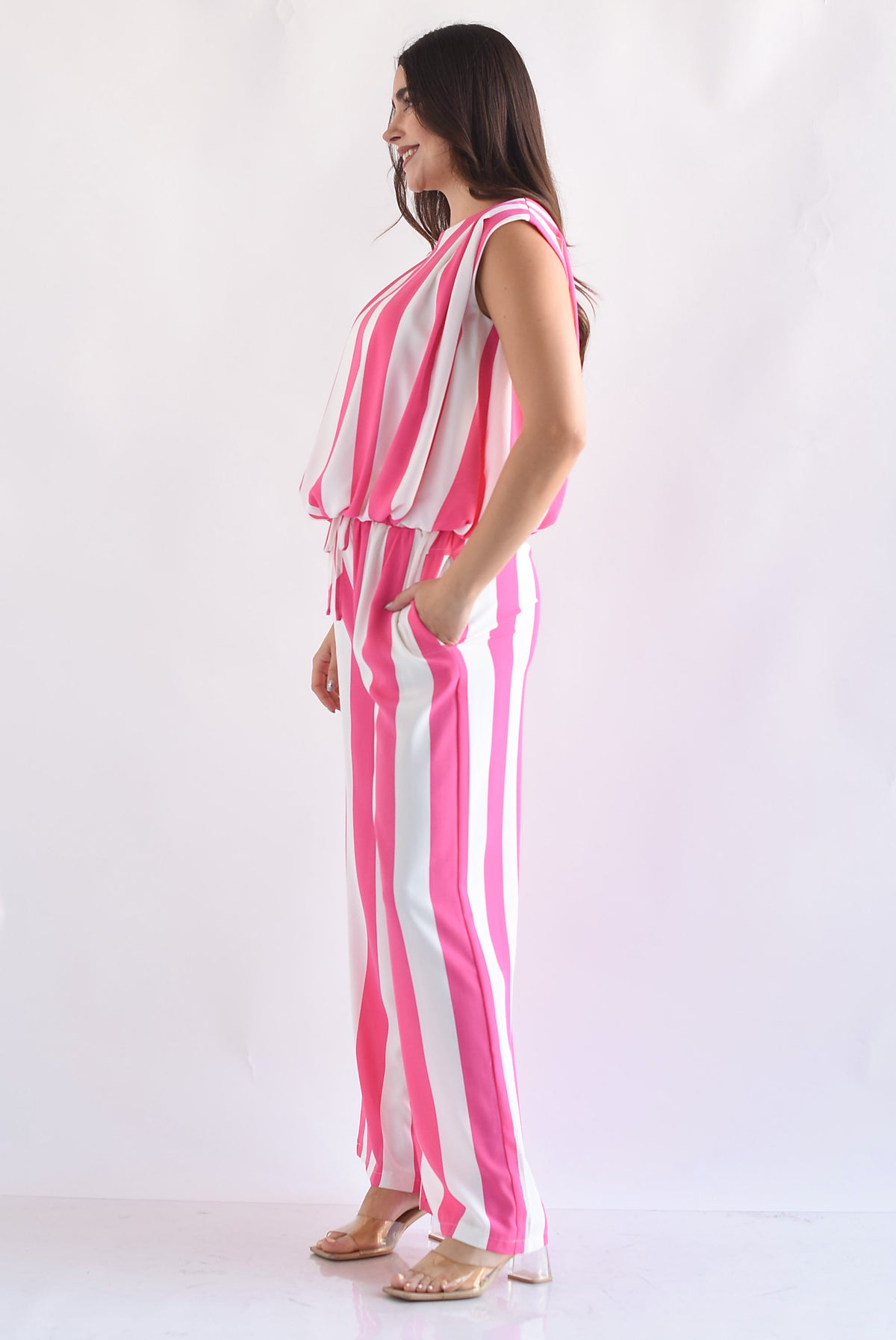 Set Pantalón y Blusa globo rayas bitono