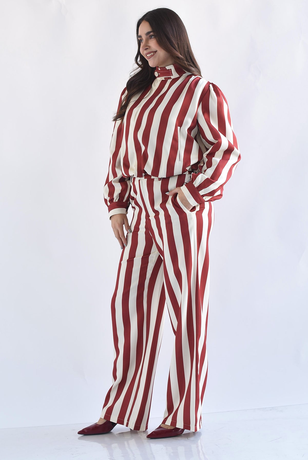 Set Pantalón y Chamarra globo rayas bitono