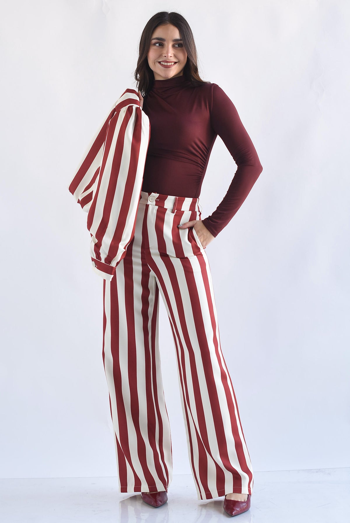 Set Pantalón y Chamarra globo rayas bitono