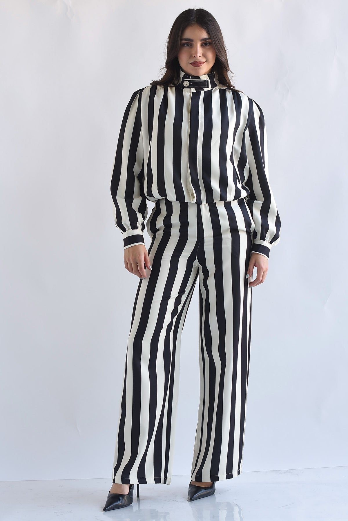 Set Pantalón y Chamarra globo rayas bitono