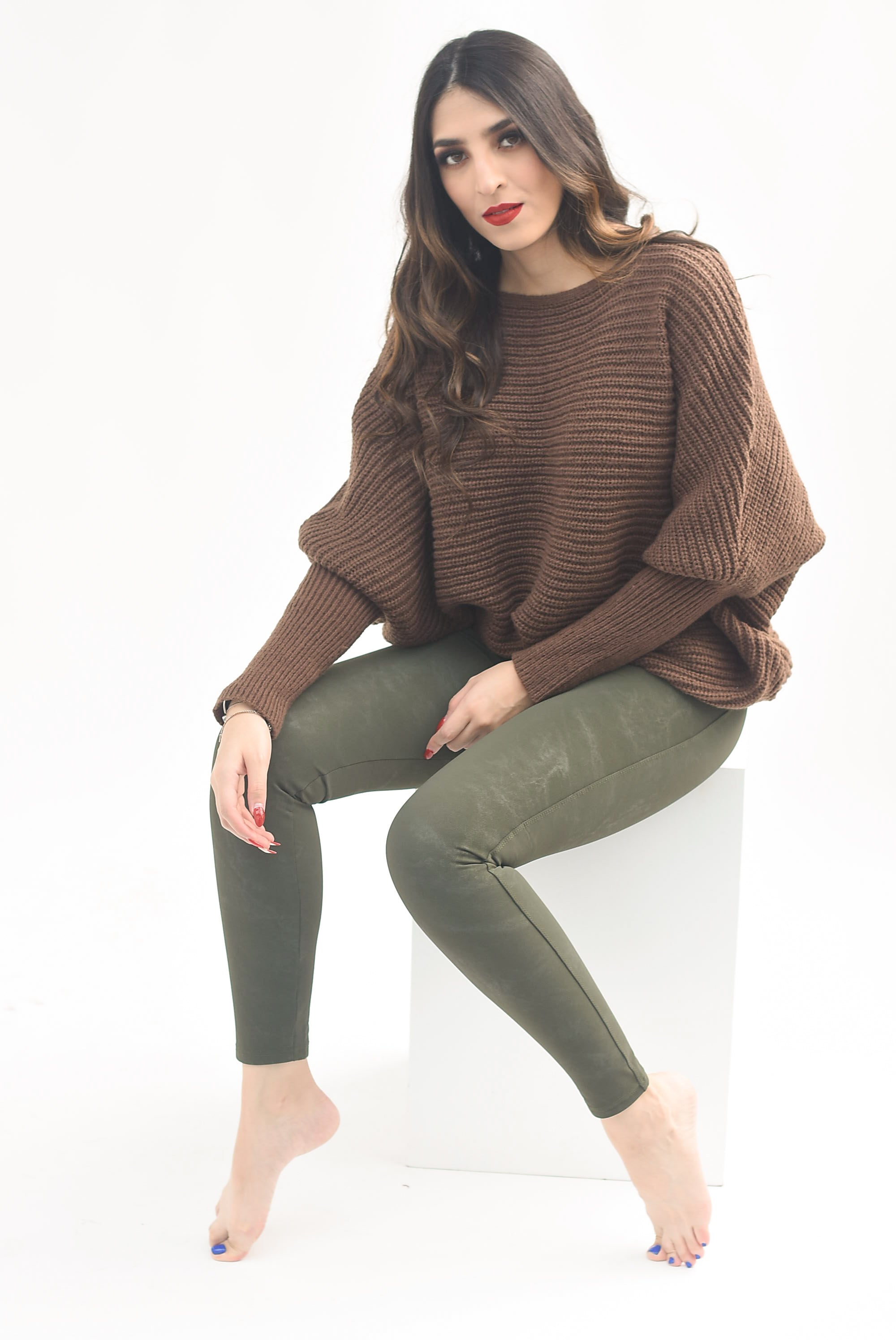 Leggings tipo ante pretina ancha Verde Olivo