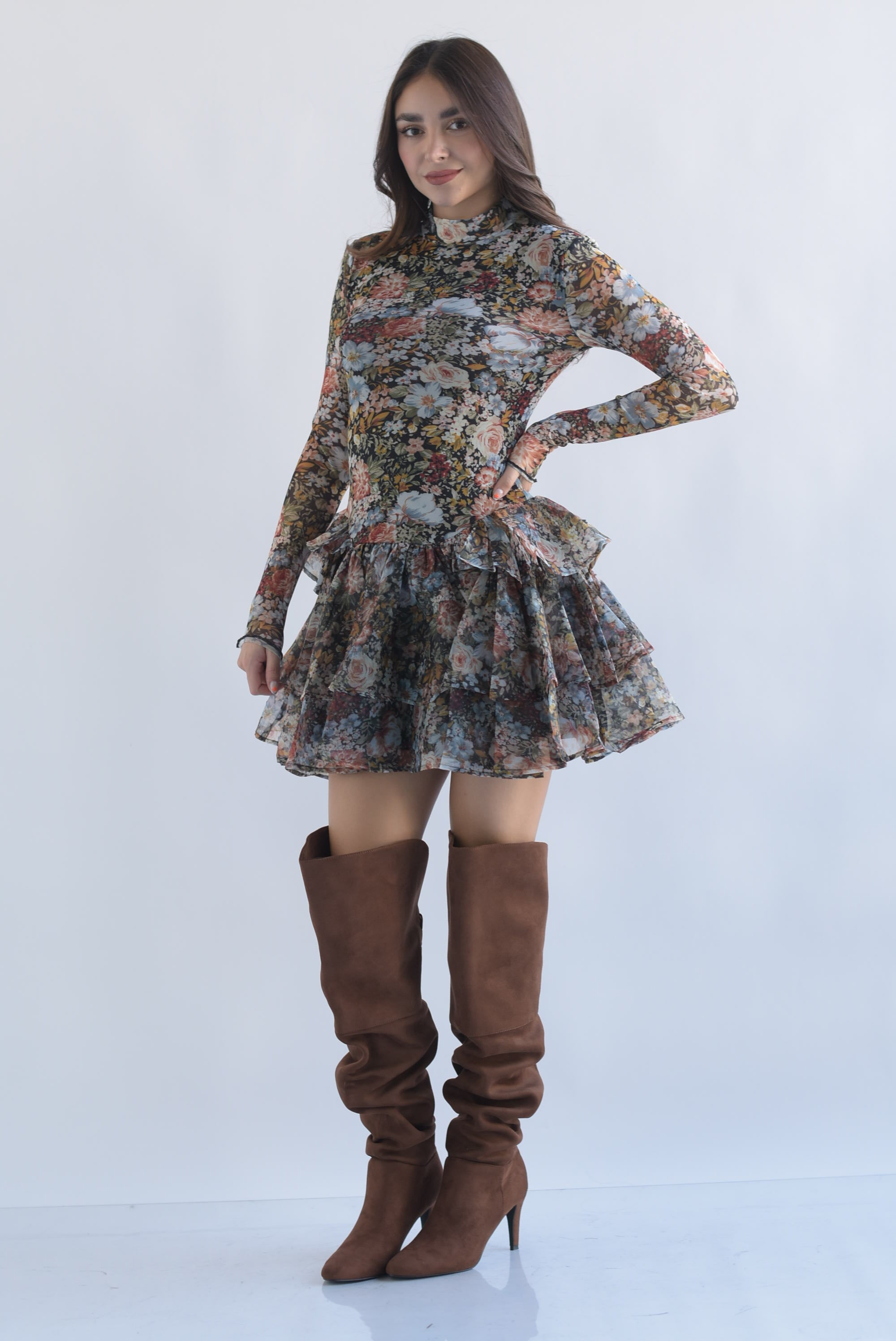 Vestido mesh olanes organza flores Azul