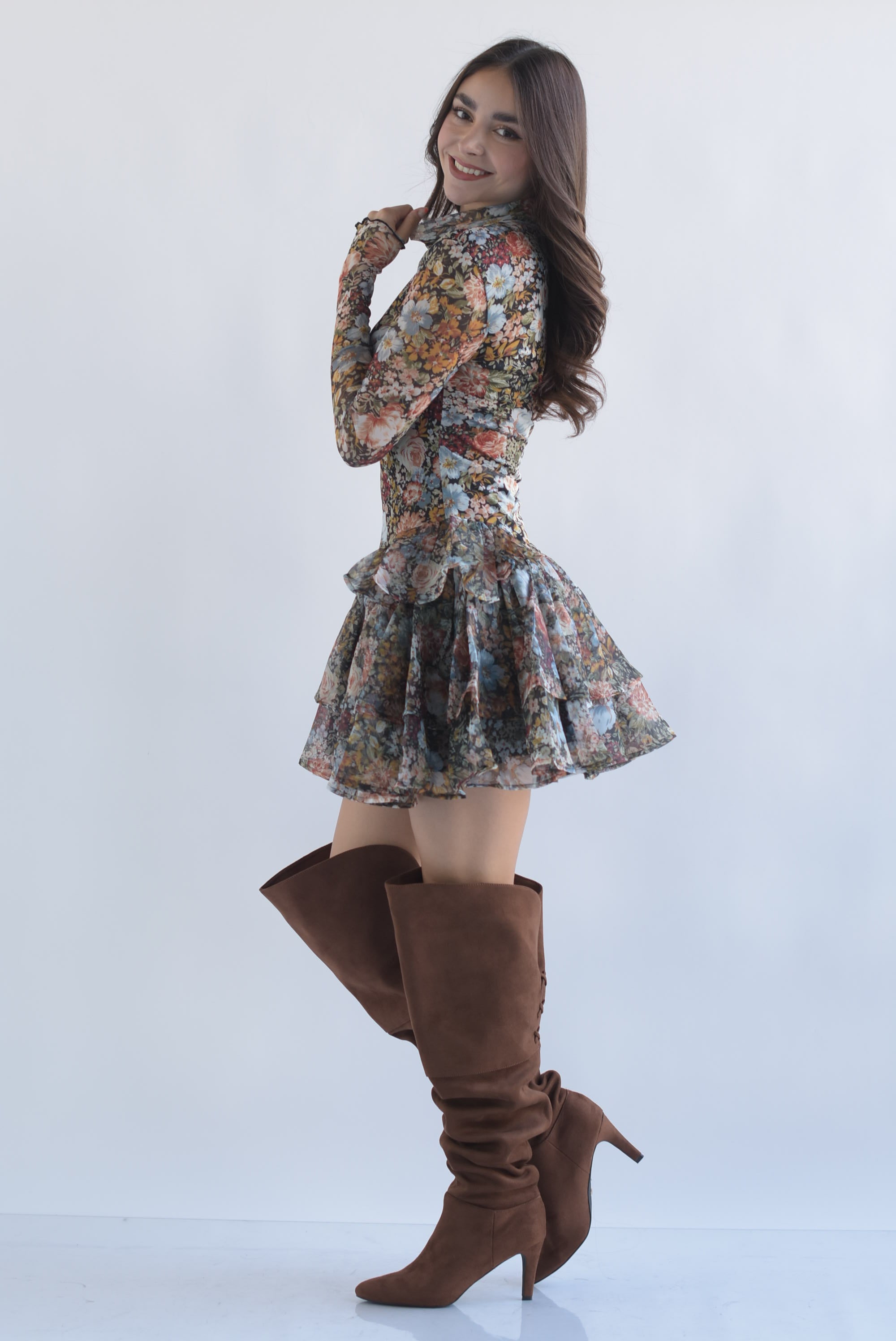 Vestido mesh olanes organza flores Azul