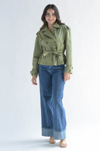 Fashion Styled Gabardina crop cinta Verde Sage