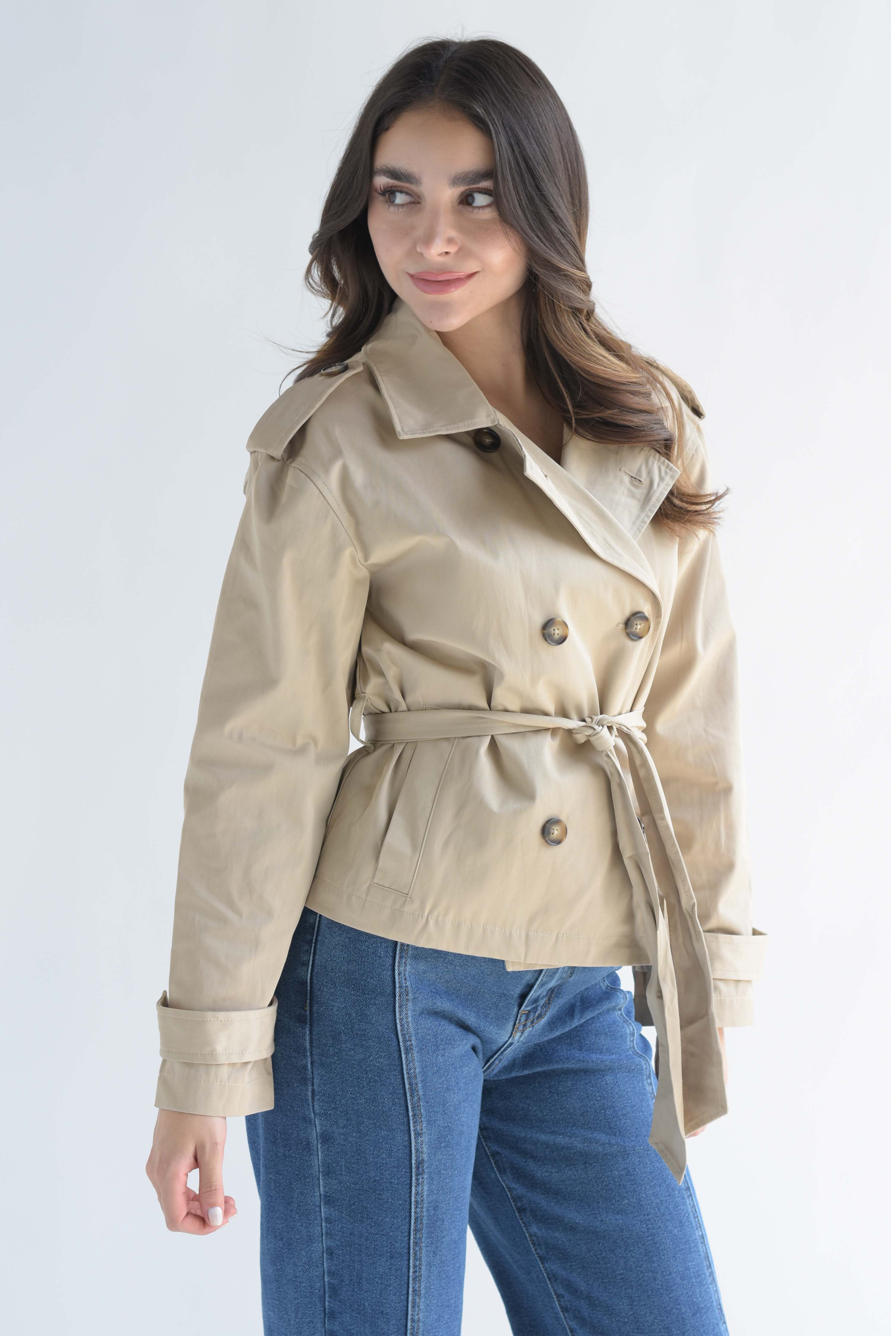 Gabardina crop cinta Kaki