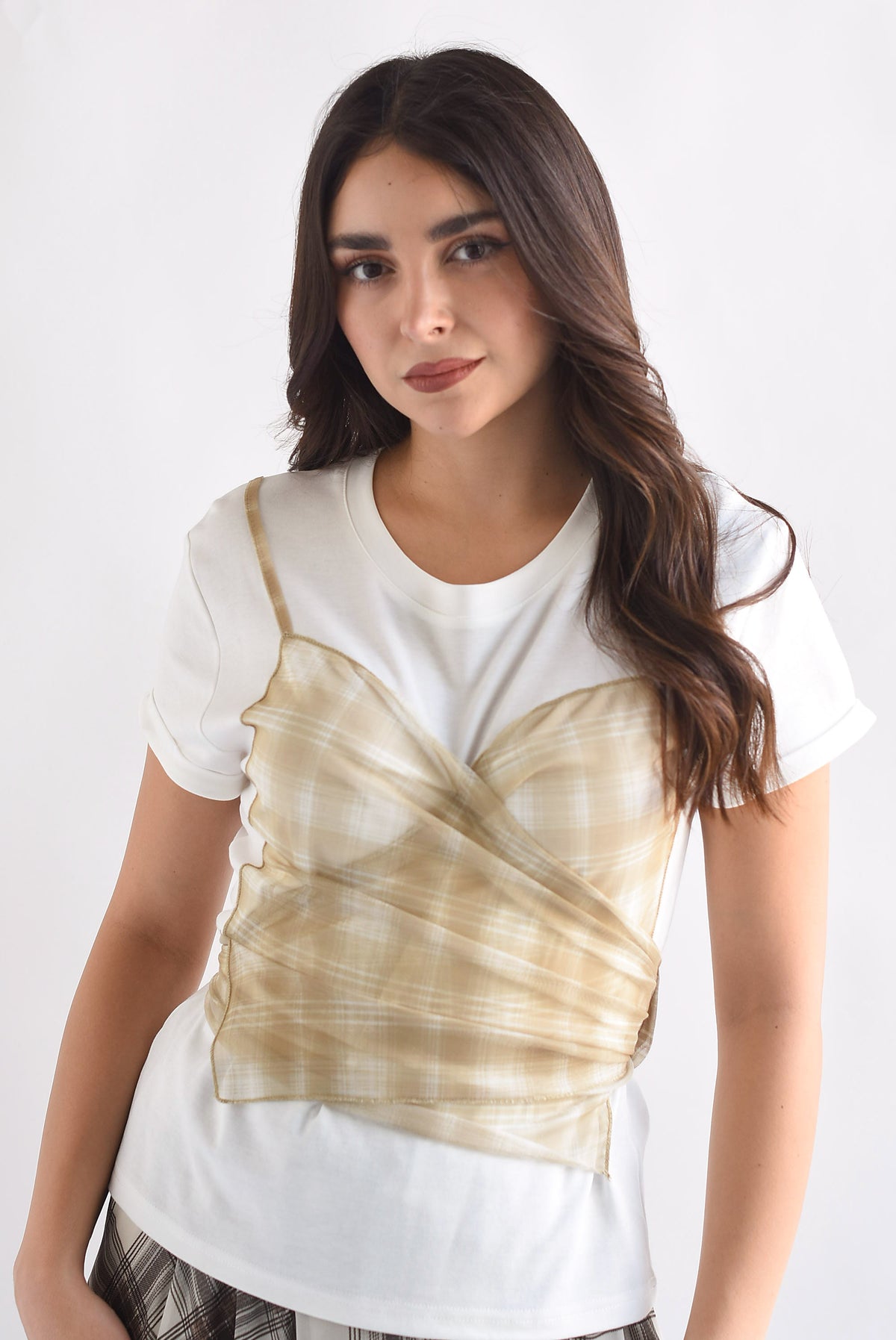 T-Shirt top cuadros en sobreposición