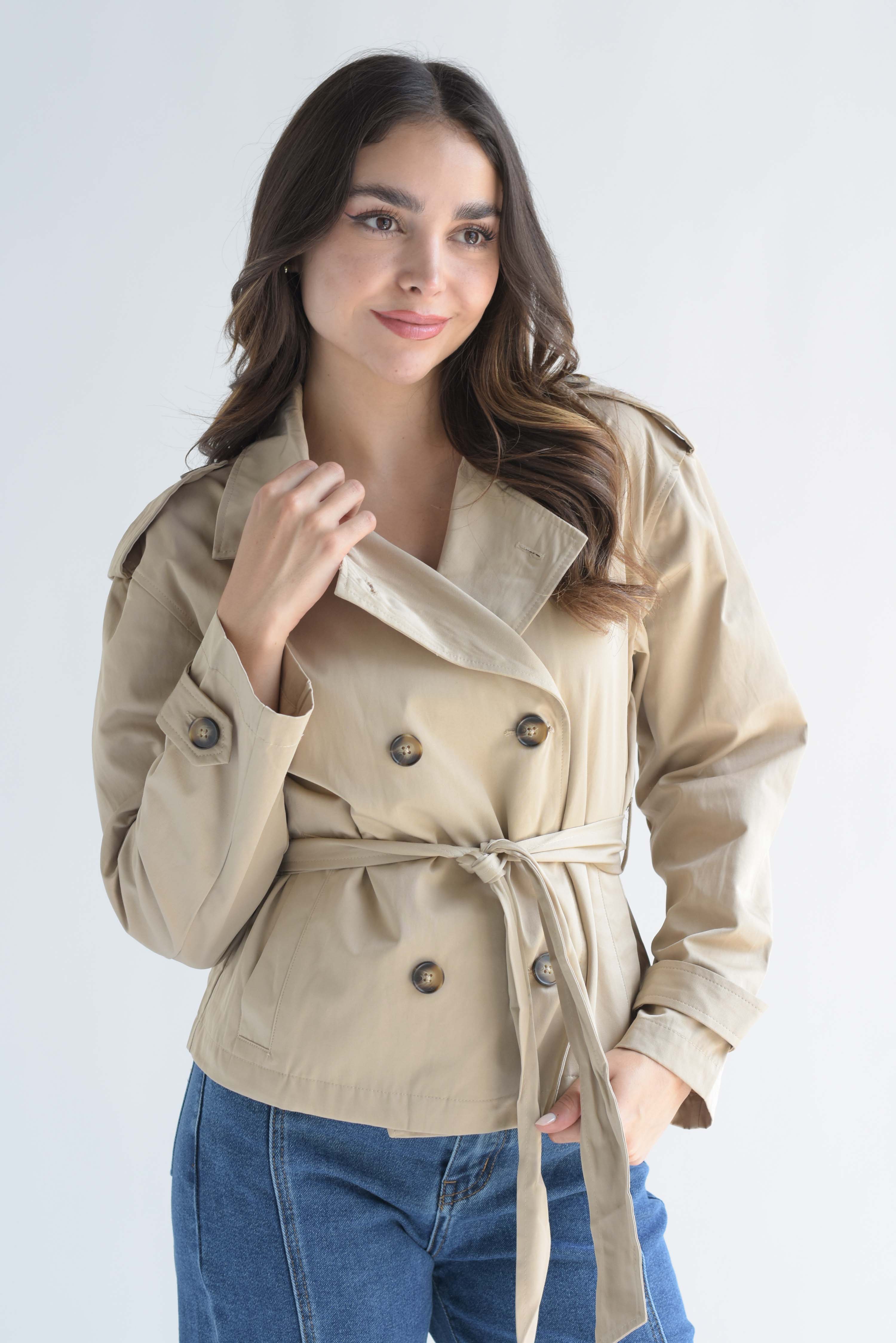 Gabardina crop cinta Kaki