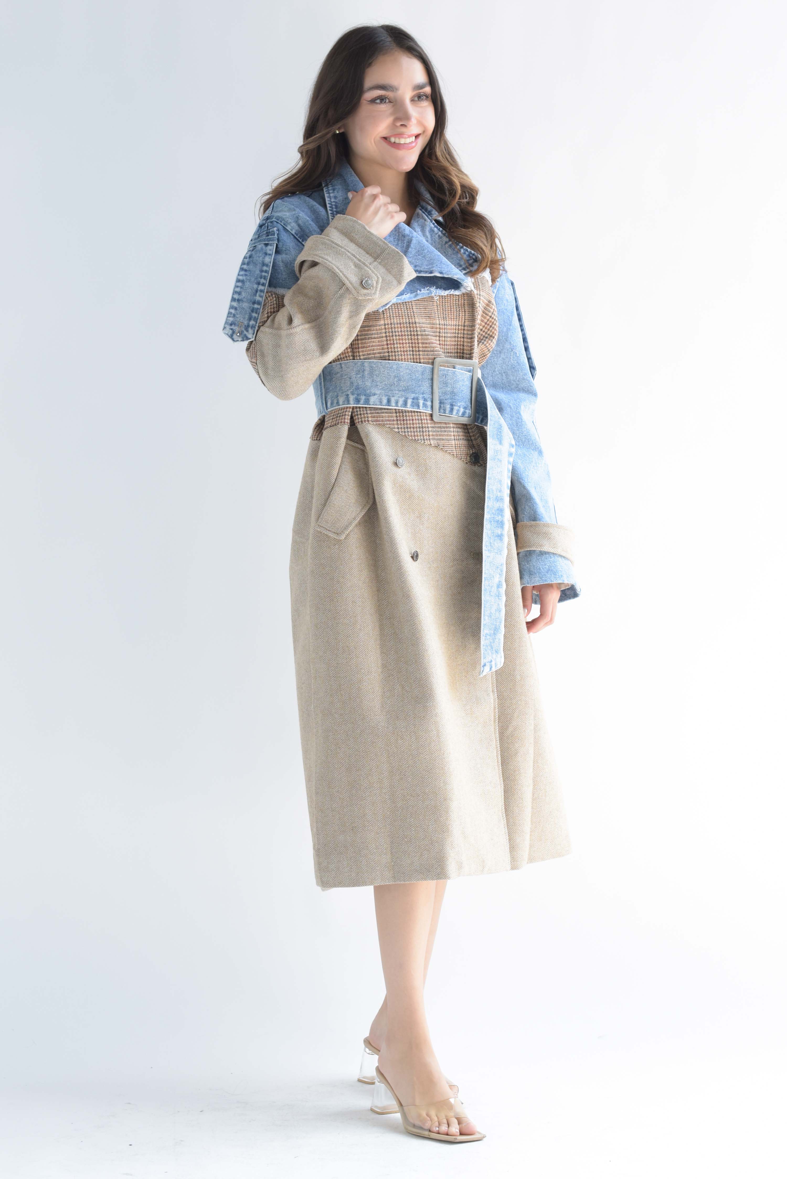 Abrigo espiga denim patchwork Moka