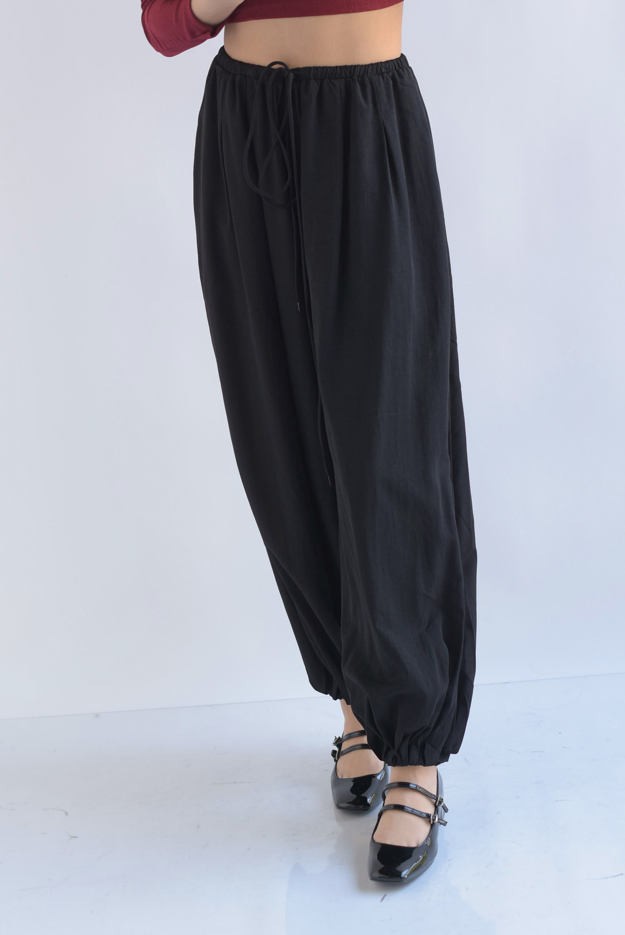 Pantalón globo jareta pinzas Negro