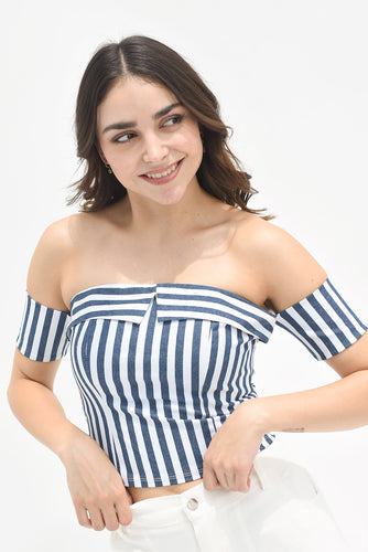 Top strapless rayas denim