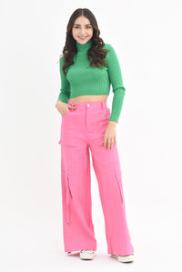 Fashion Styled Pantalón pierna ancha cargo Rosa Barbie