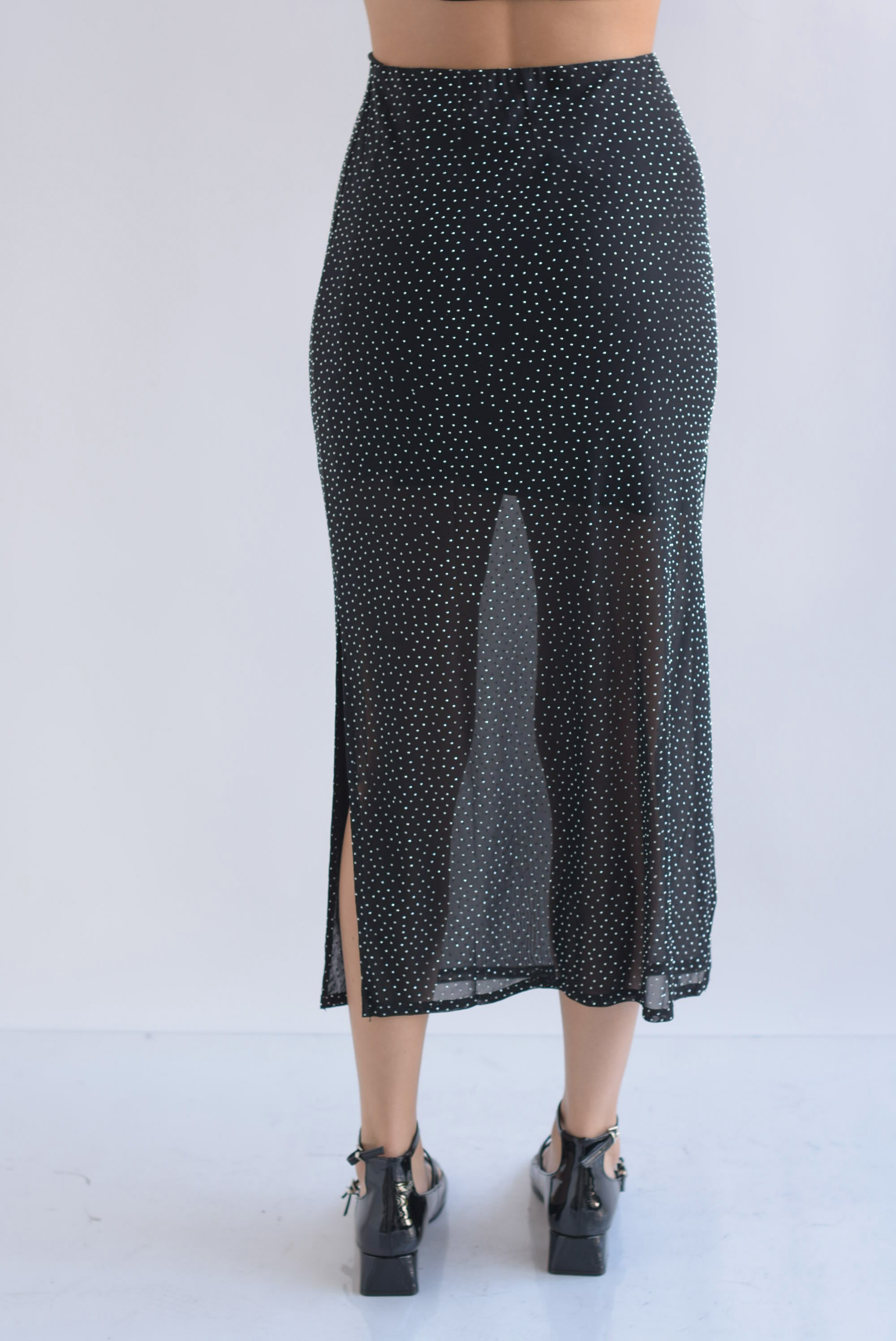 Falda mesh brillos plata