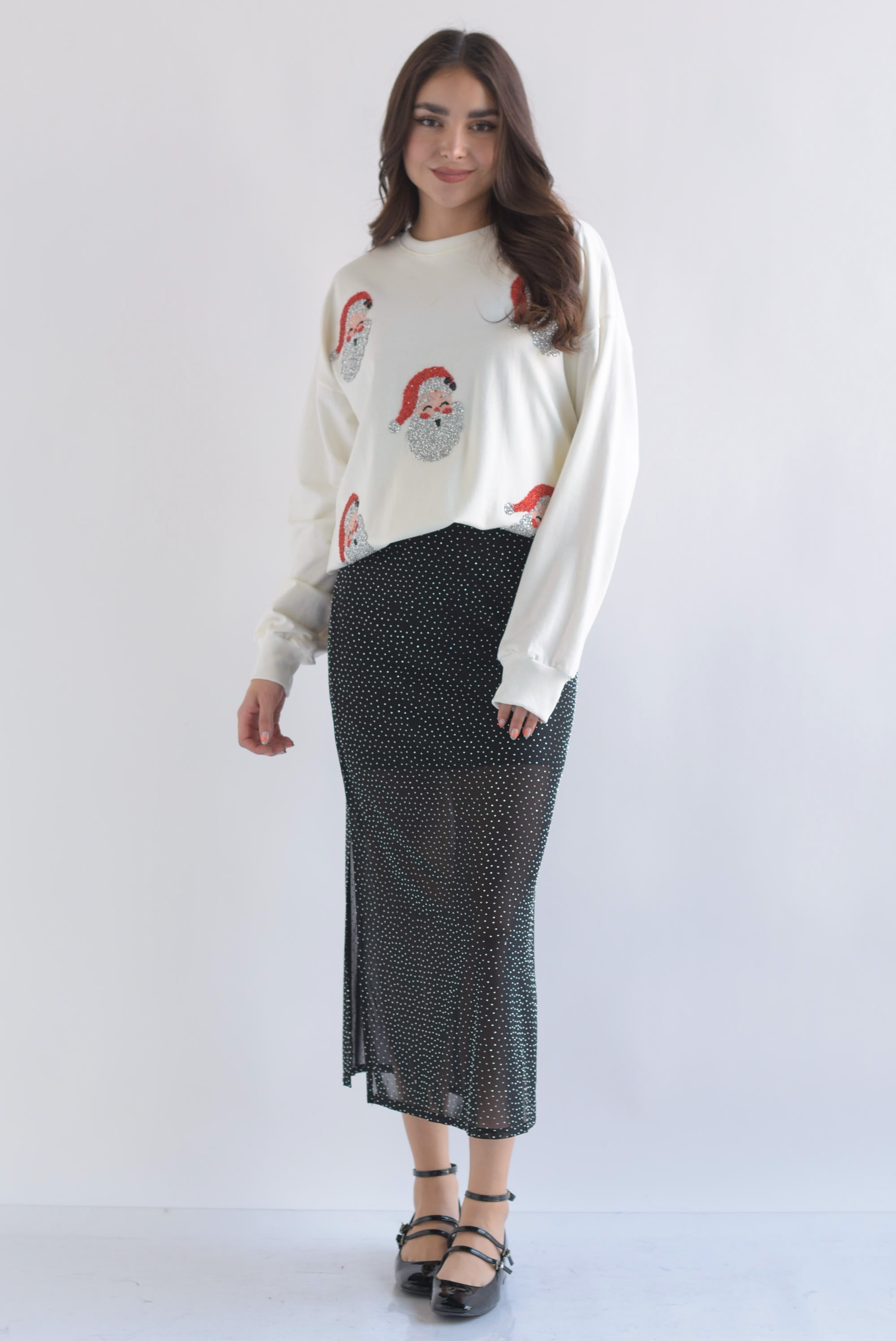 Sudadera Santa brillos Blanco