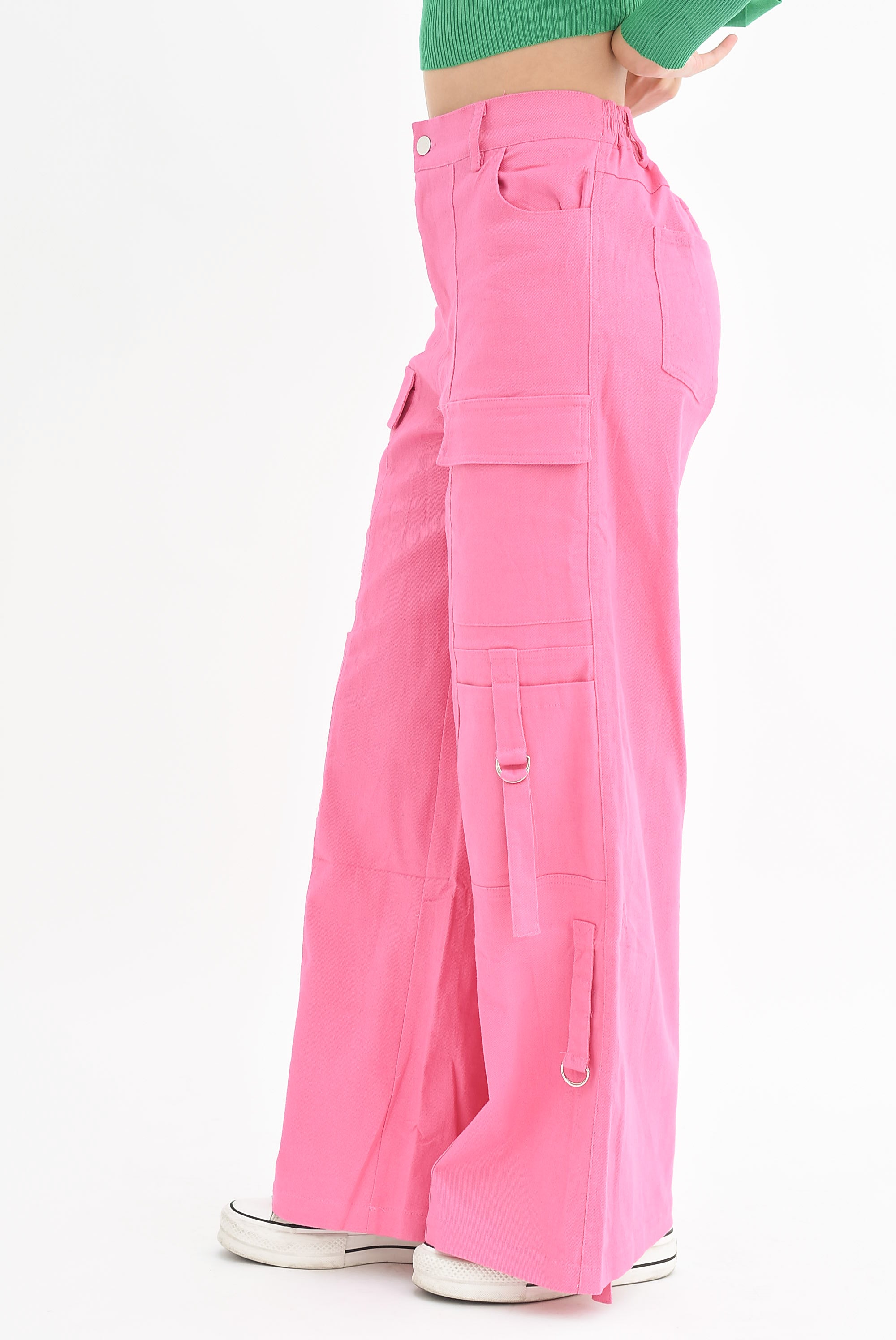 Pantalón pierna ancha cargo Rosa Barbie
