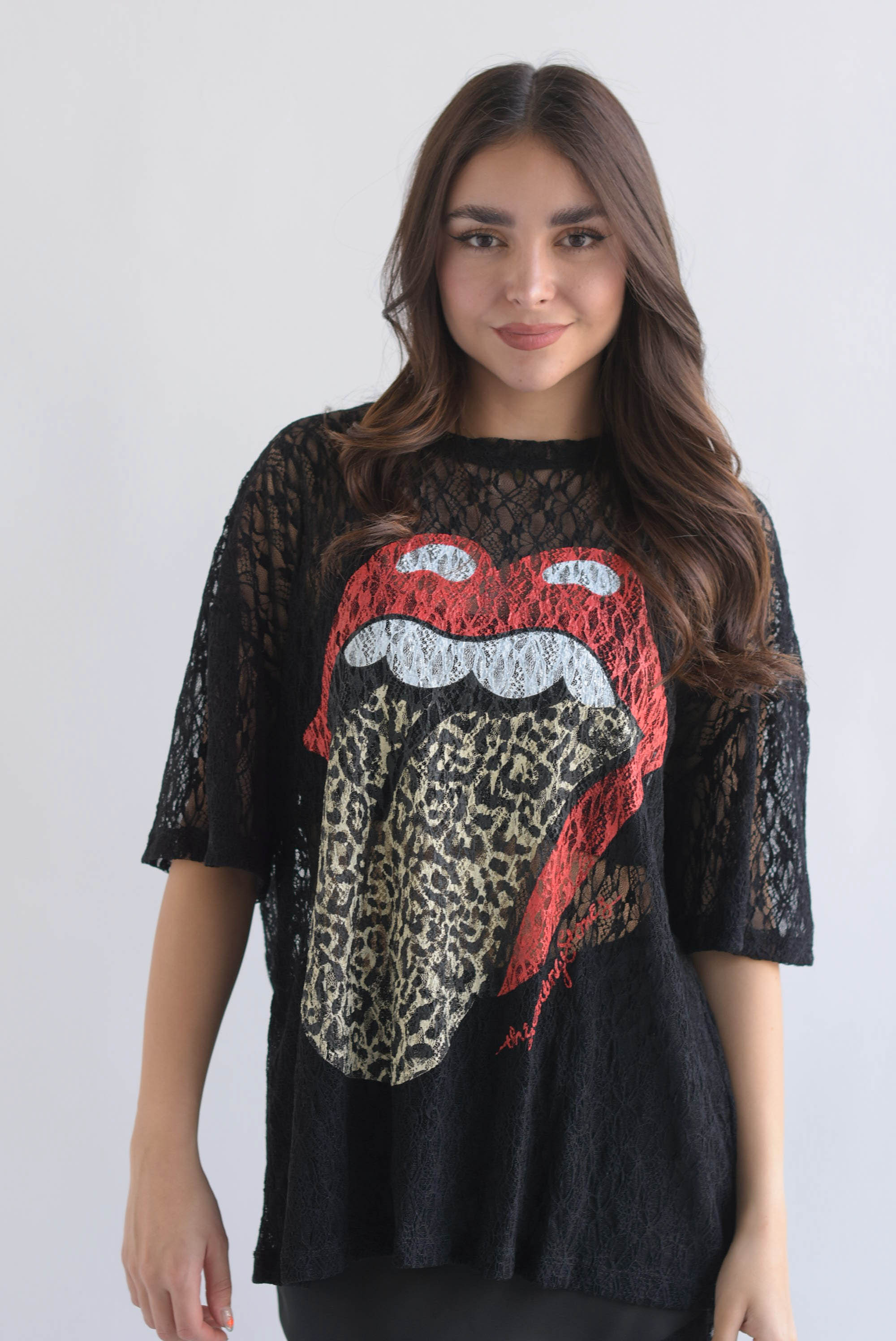 T-Shirt encaje Rolling Stones lengua leopardo