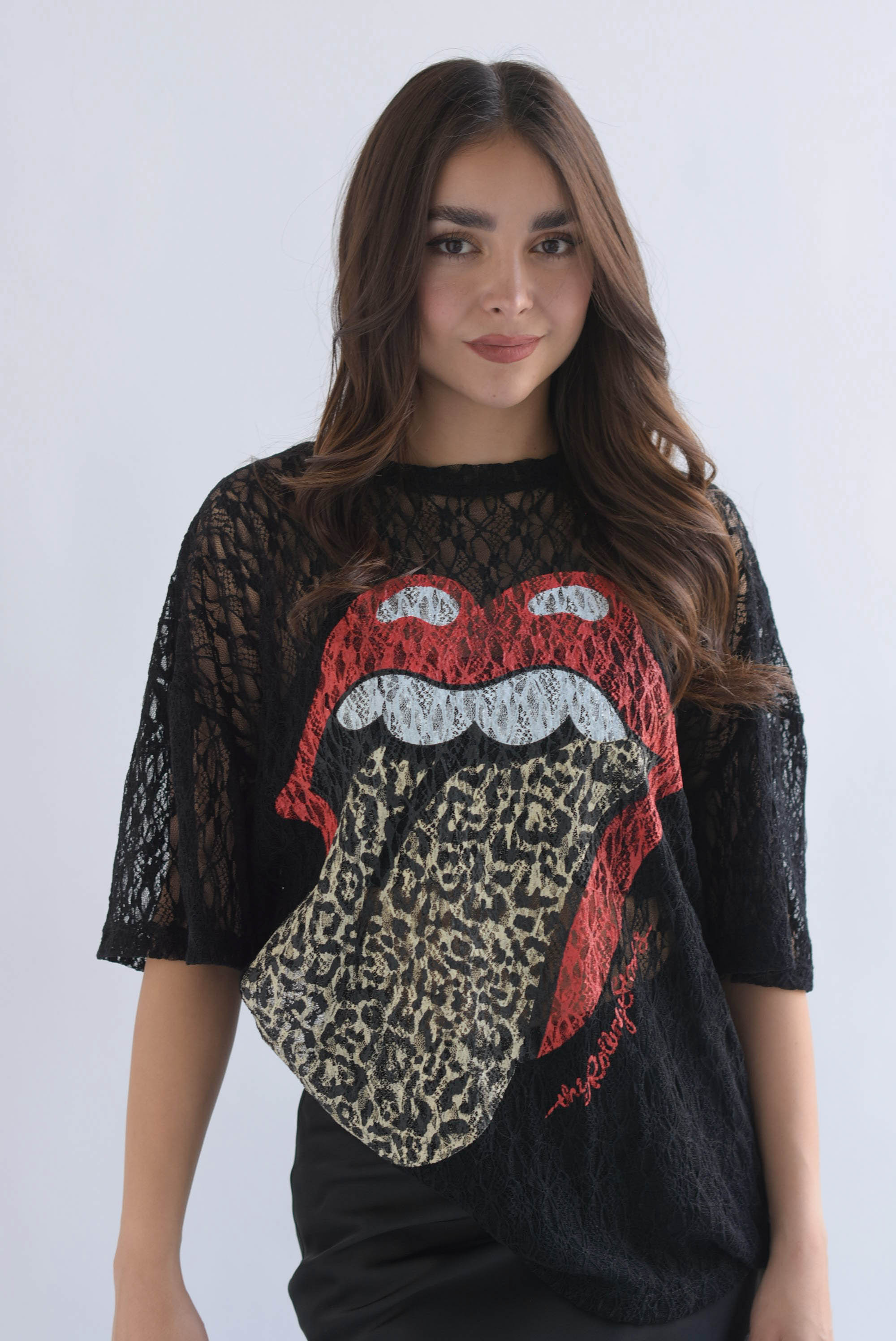 T-Shirt encaje Rolling Stones lengua leopardo