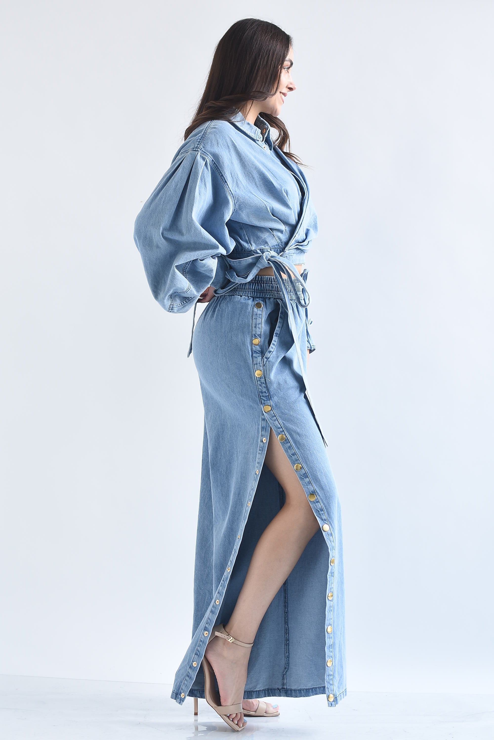 Set Pantalón broches y Shacket cintas Denim