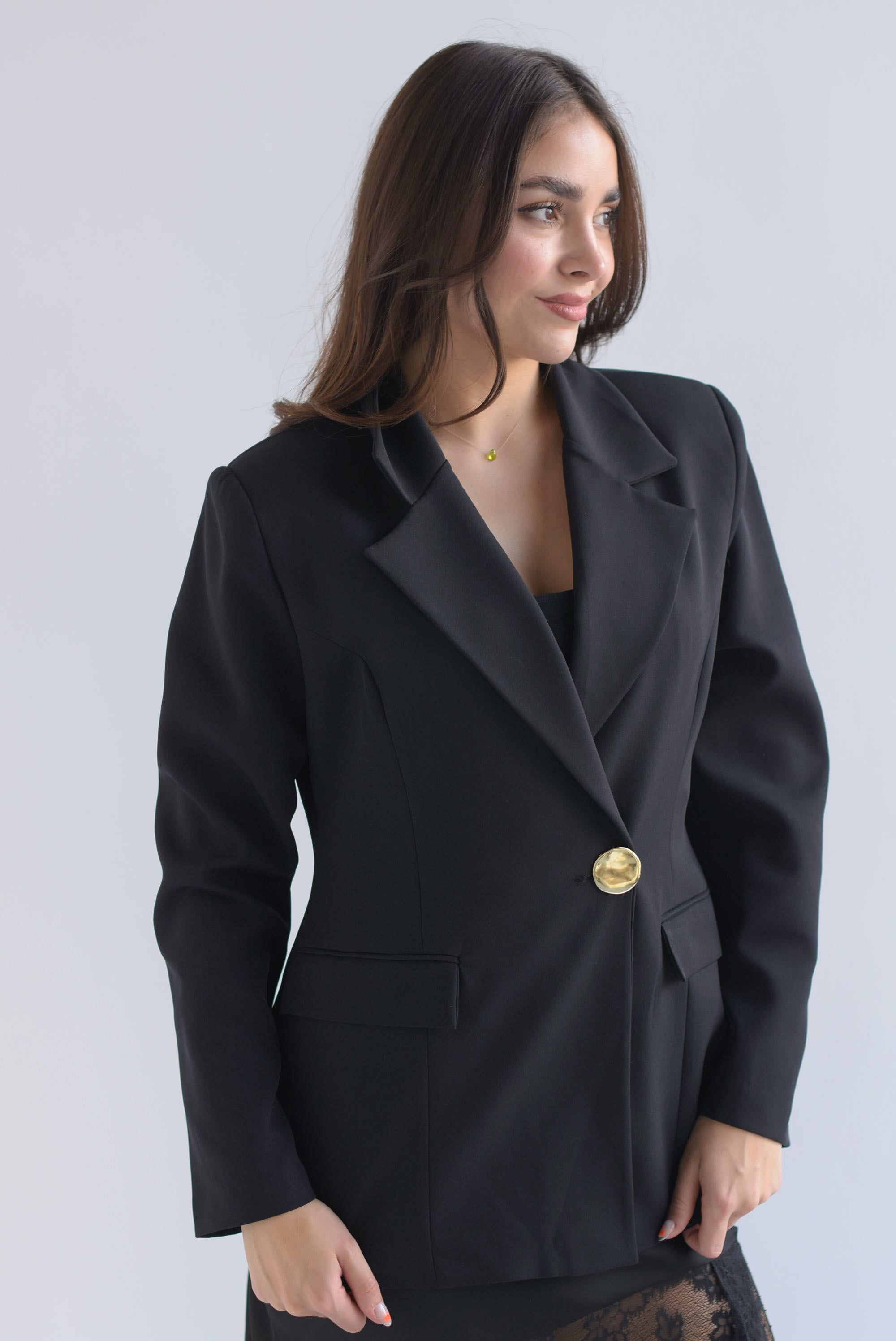 Blazer peplum botón dorado Negro