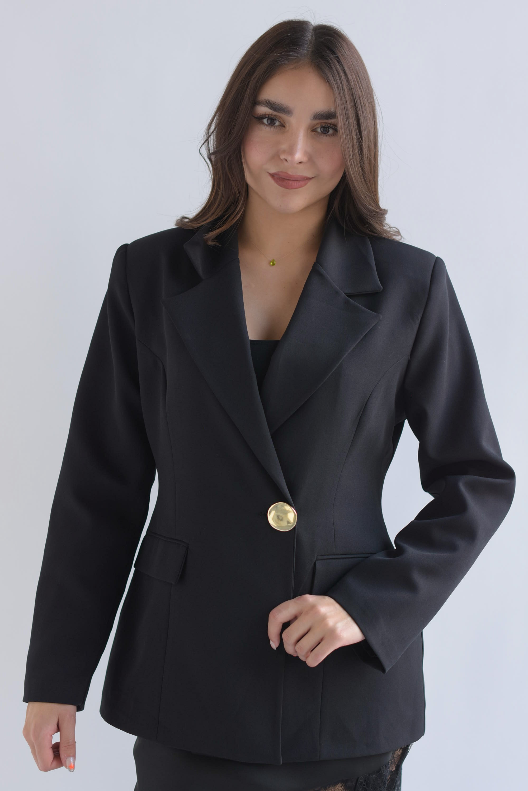 Blazer peplum botón dorado Negro