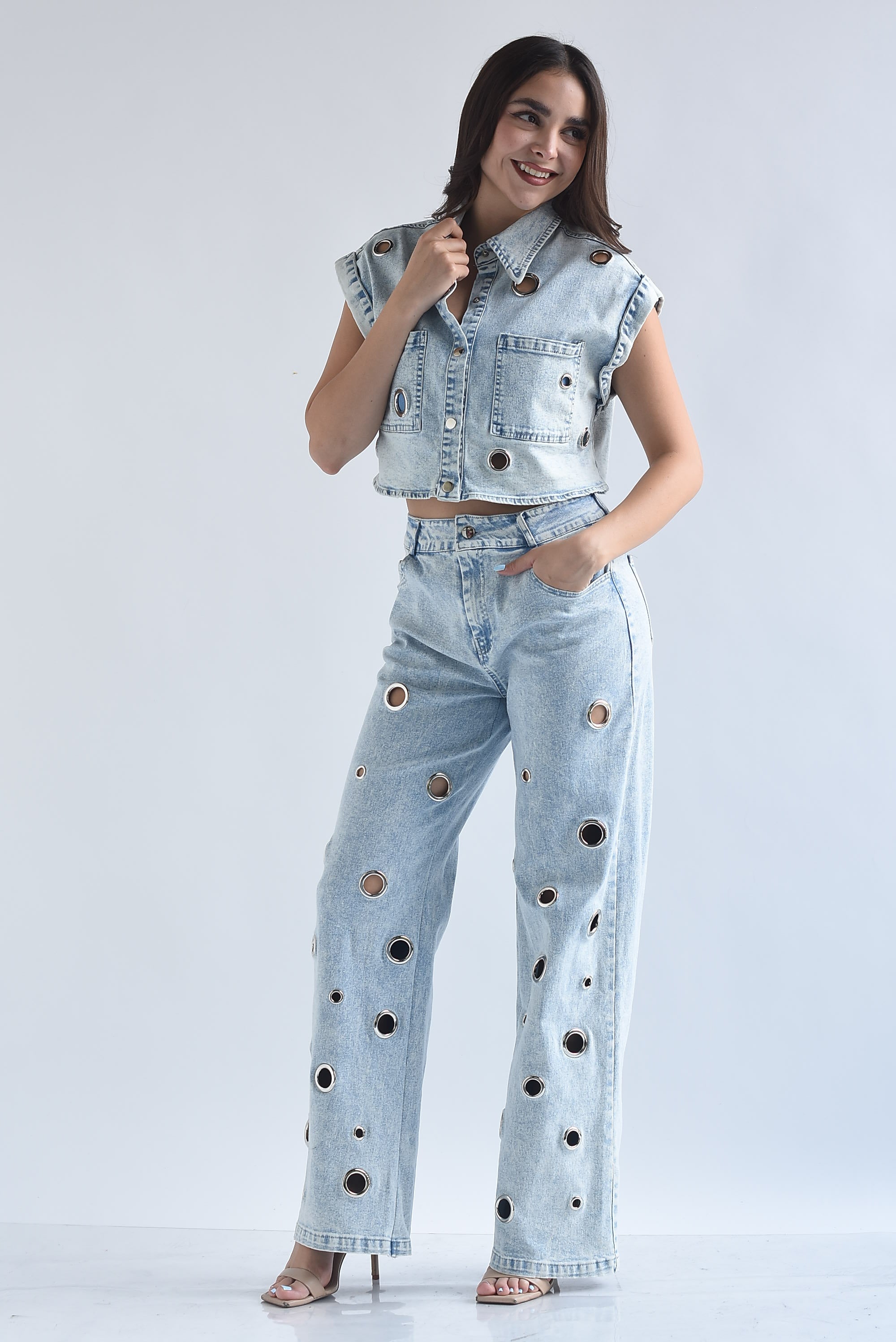 Set Jeans y Chaleco aros Denim acid wash