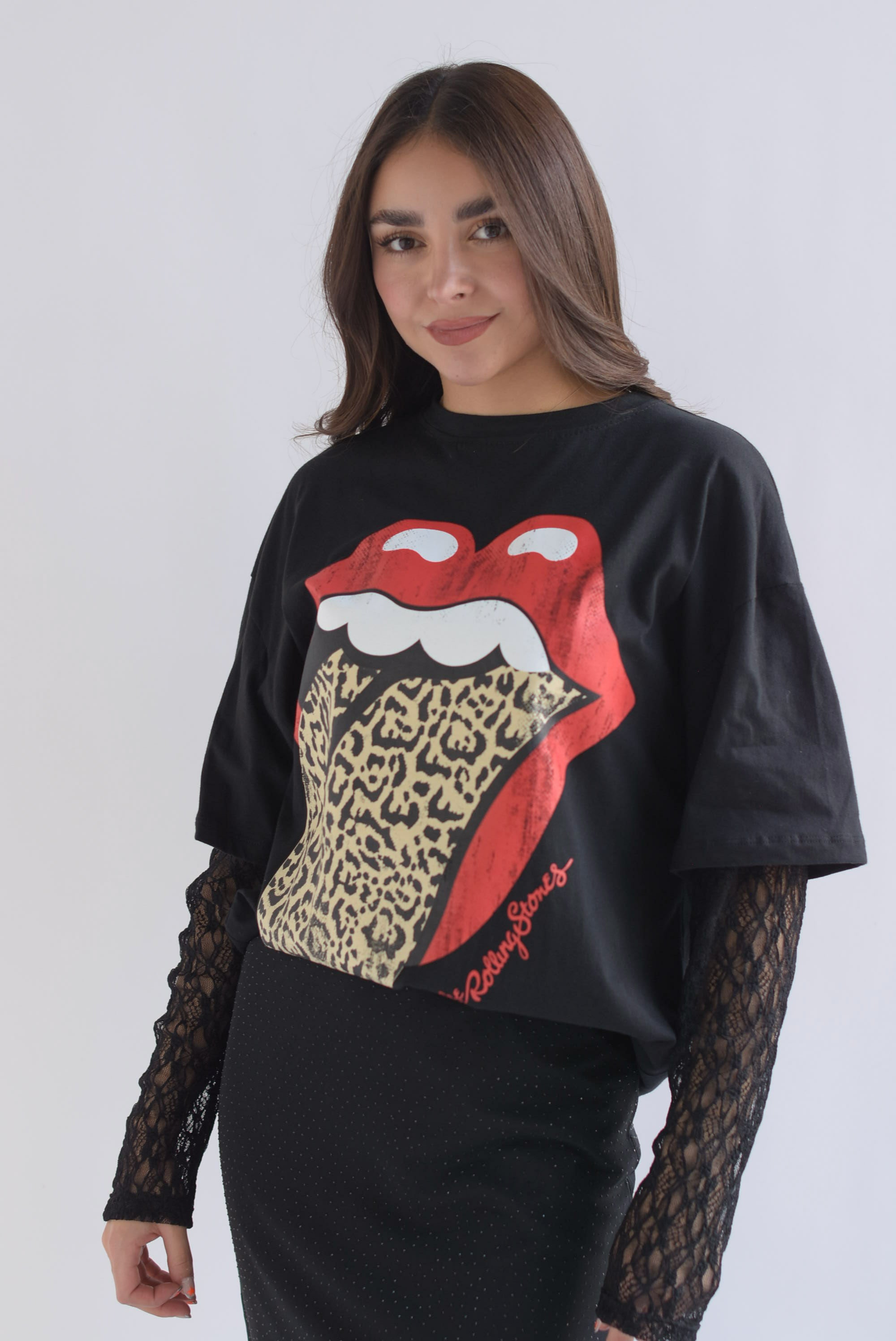 T-Shirt Rolling Stones manga encaje
