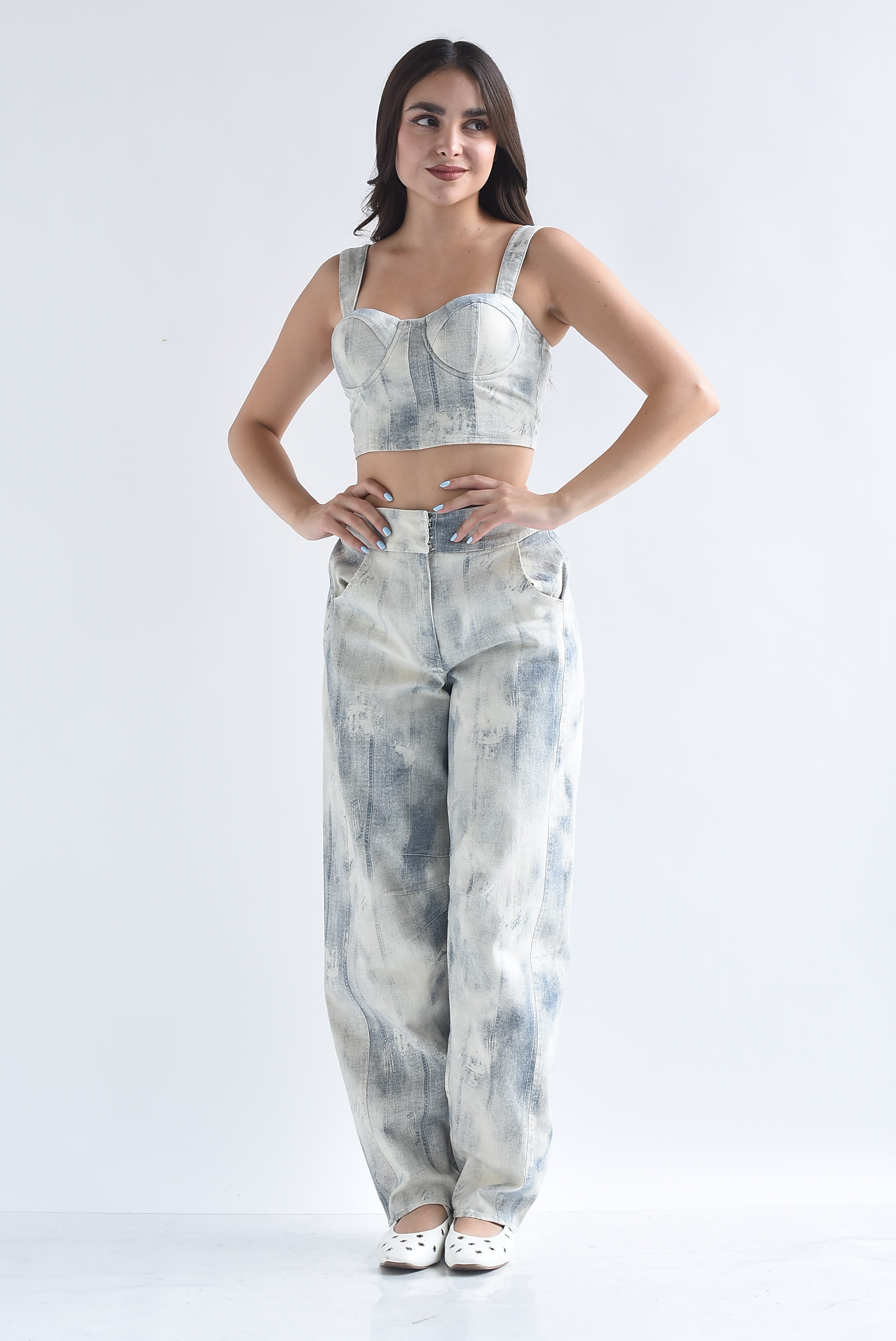 Set Pantalón barrel y Top corset Denim acid wash