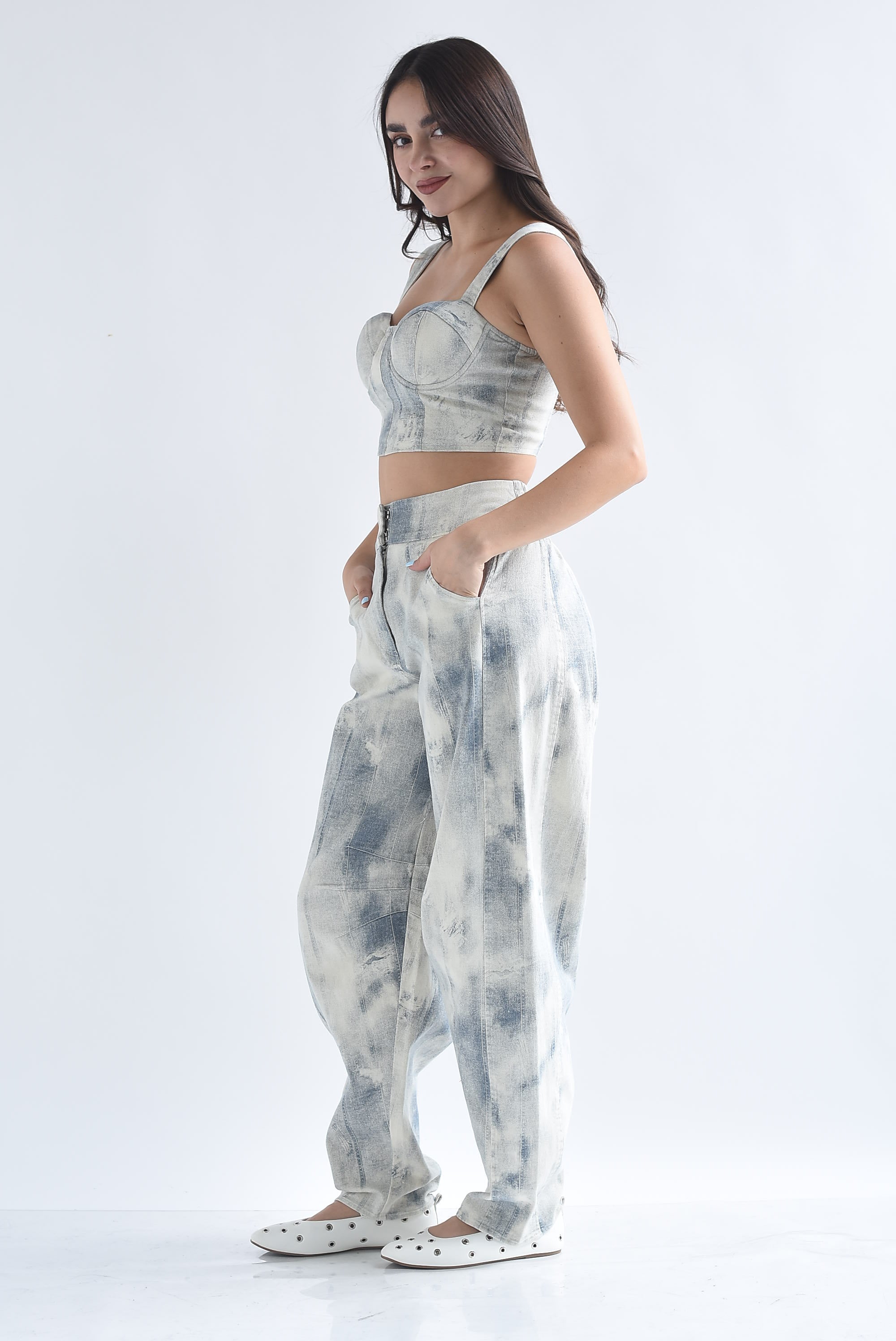 Set Pantalón barrel y Top corset Denim acid wash