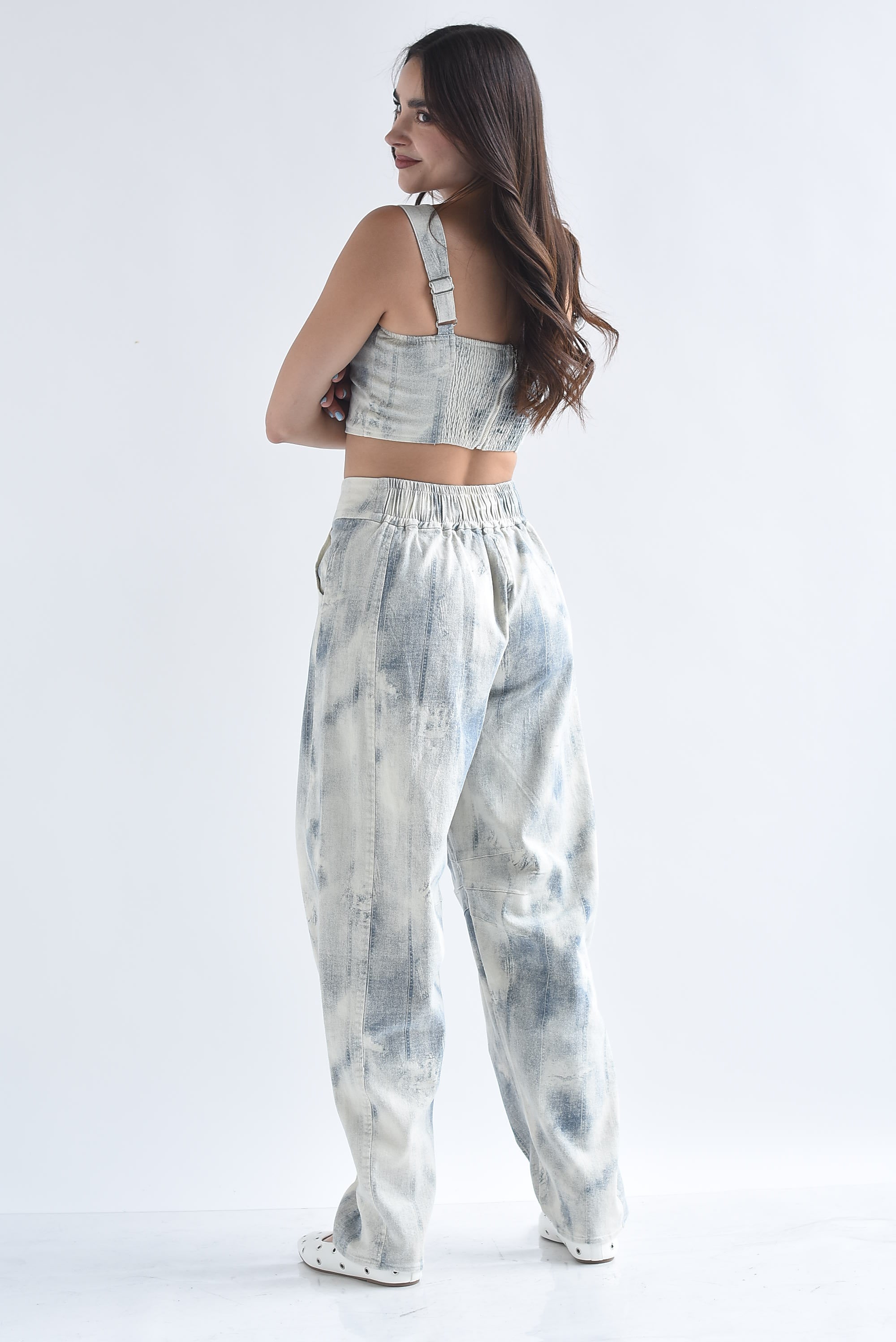Set Pantalón barrel y Top corset Denim acid wash