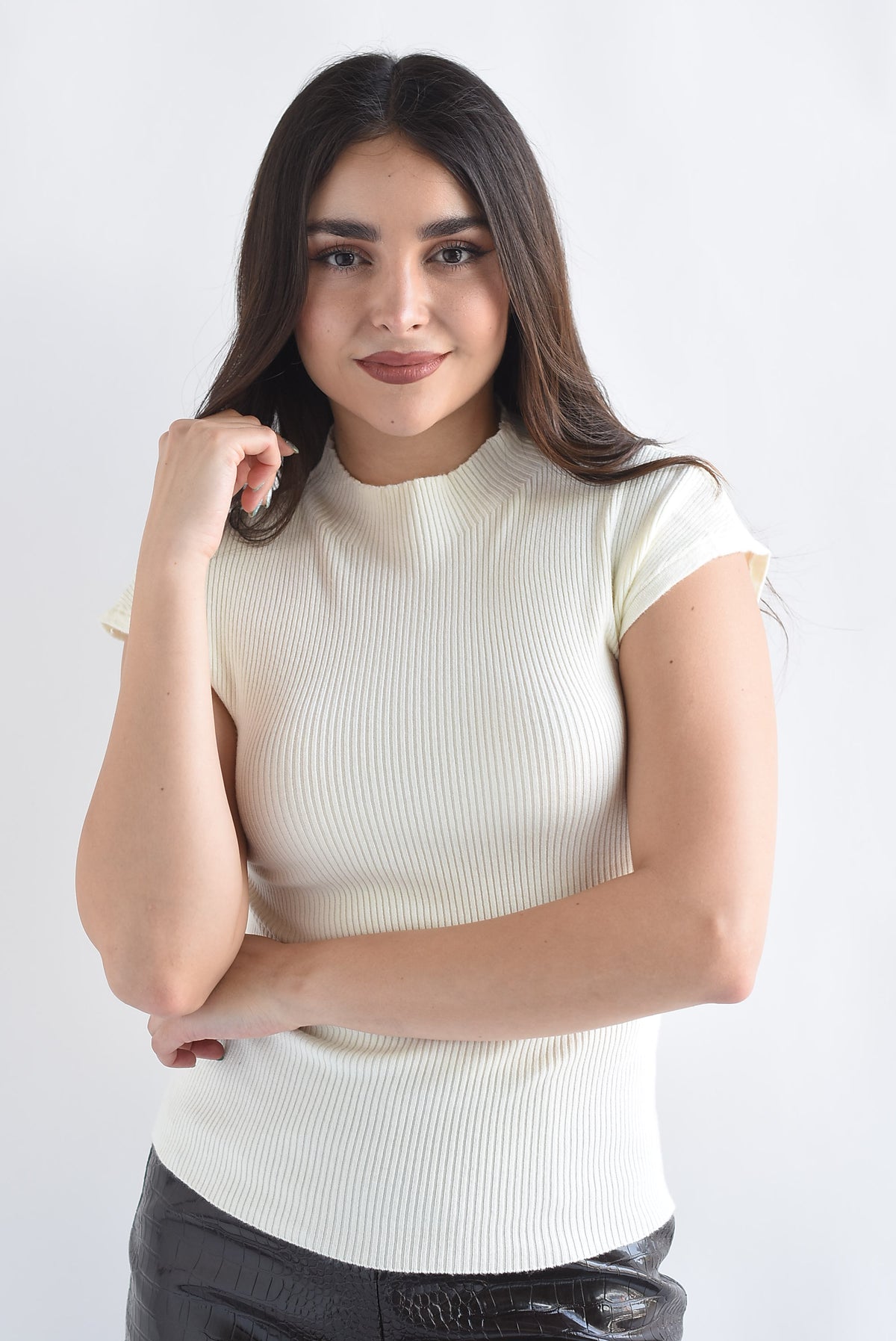 Blusa punto canalé manga corta