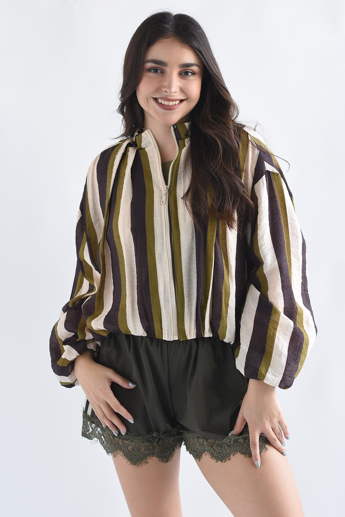 Chamarra bomber globo rayas multicolor