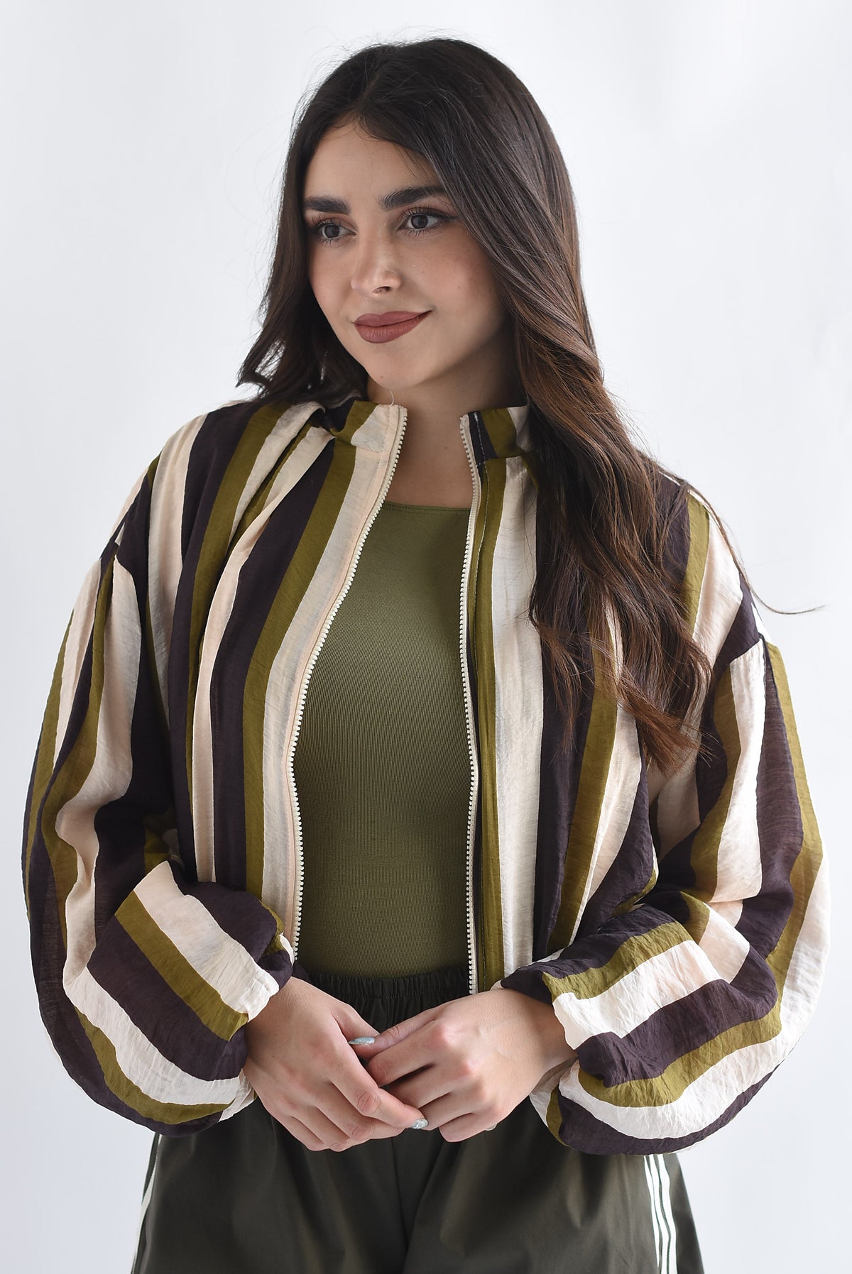 Chamarra bomber globo rayas multicolor