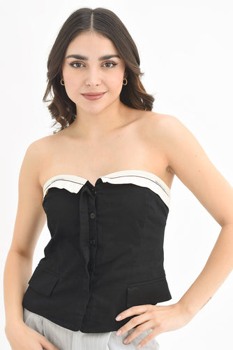 Top strapless pretina doblada Negro