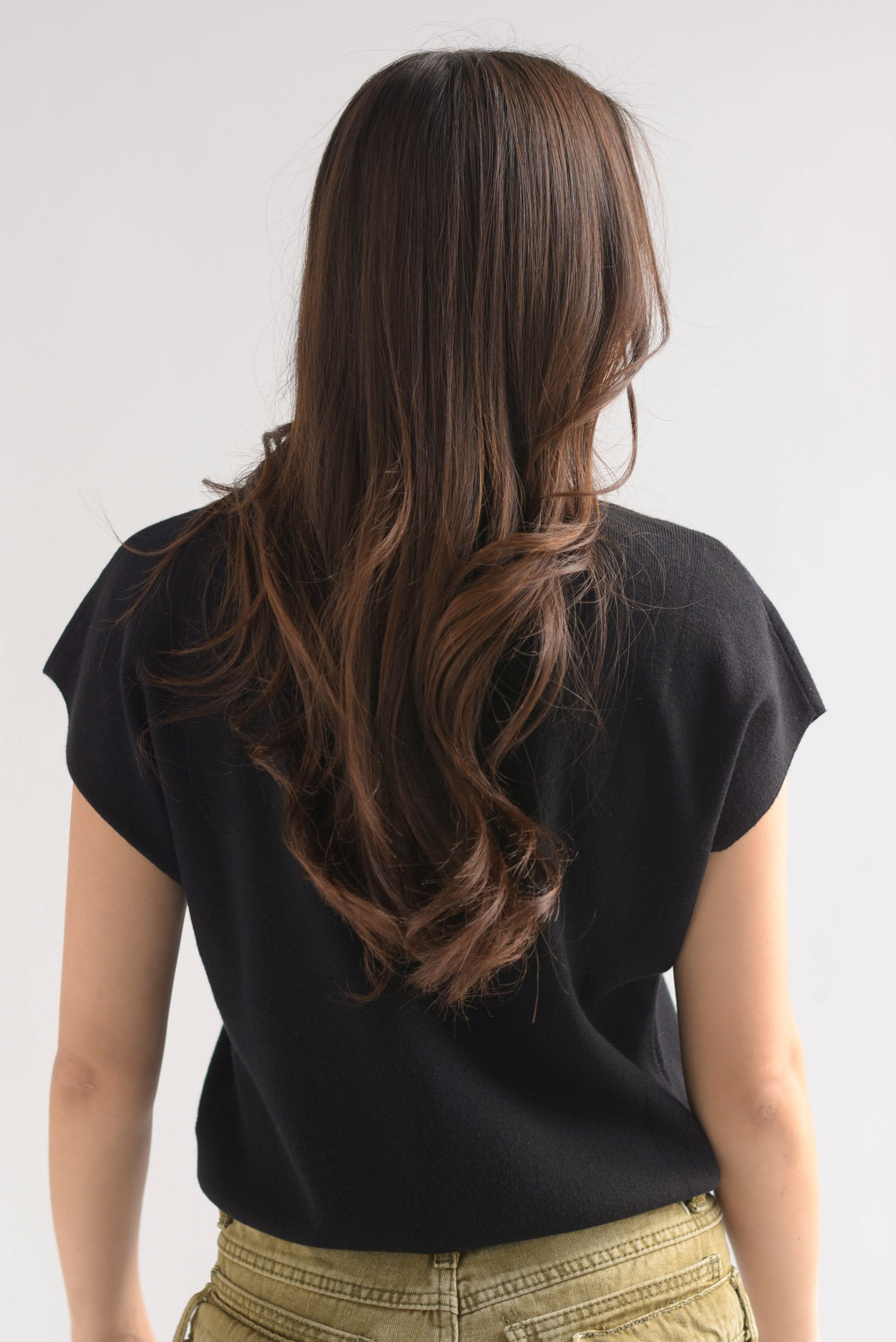 Blusa punto manga corta cuello redondo Negro