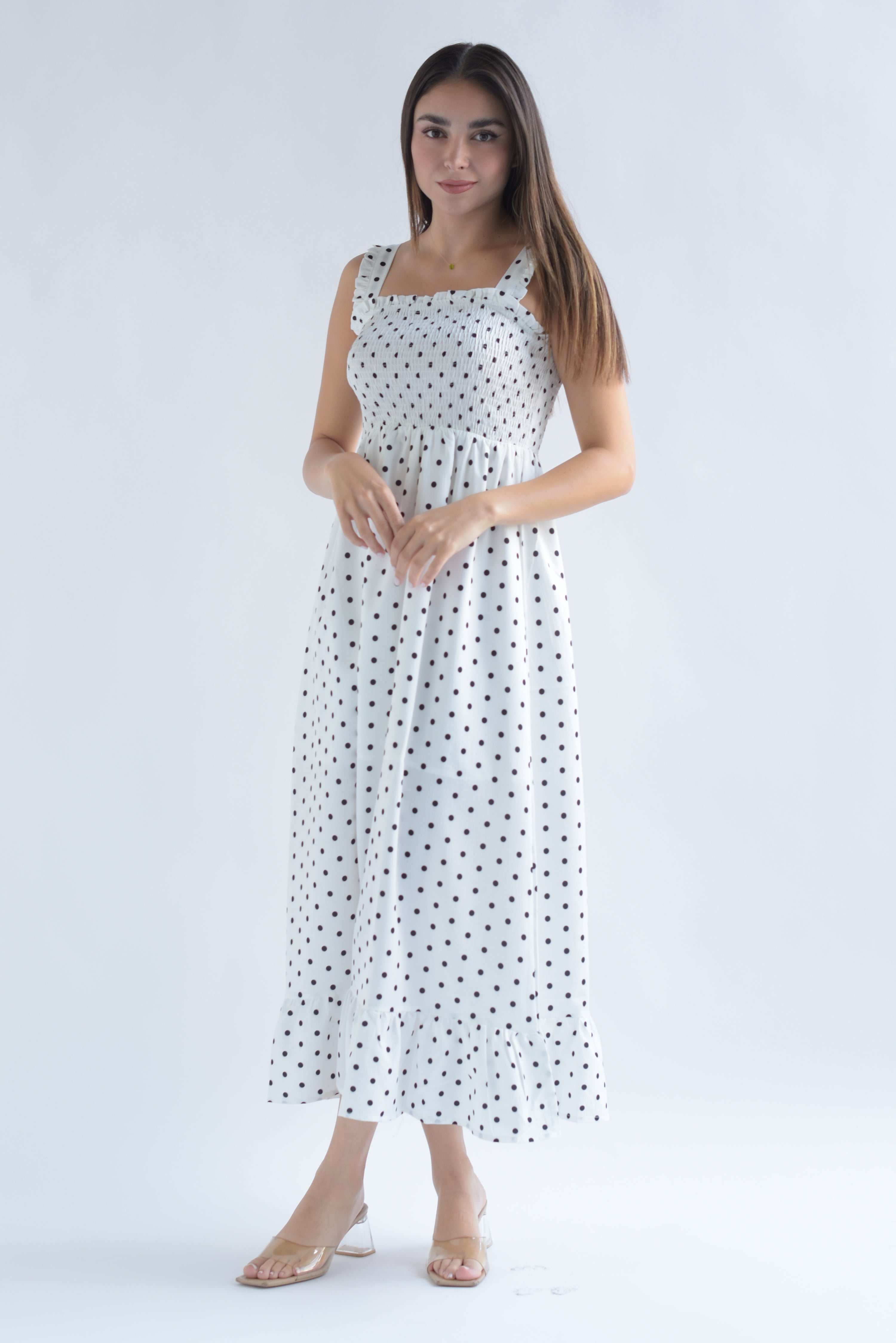 Vestido tirante grueso polka dots Blanco