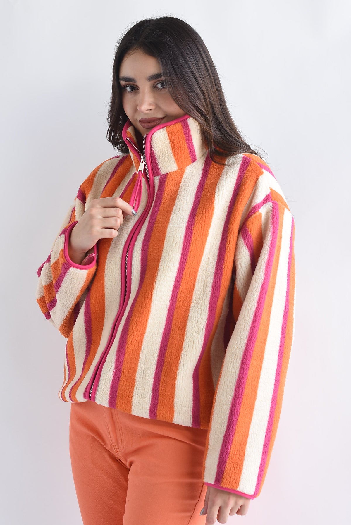 Chamarra borrego rayas multicolor