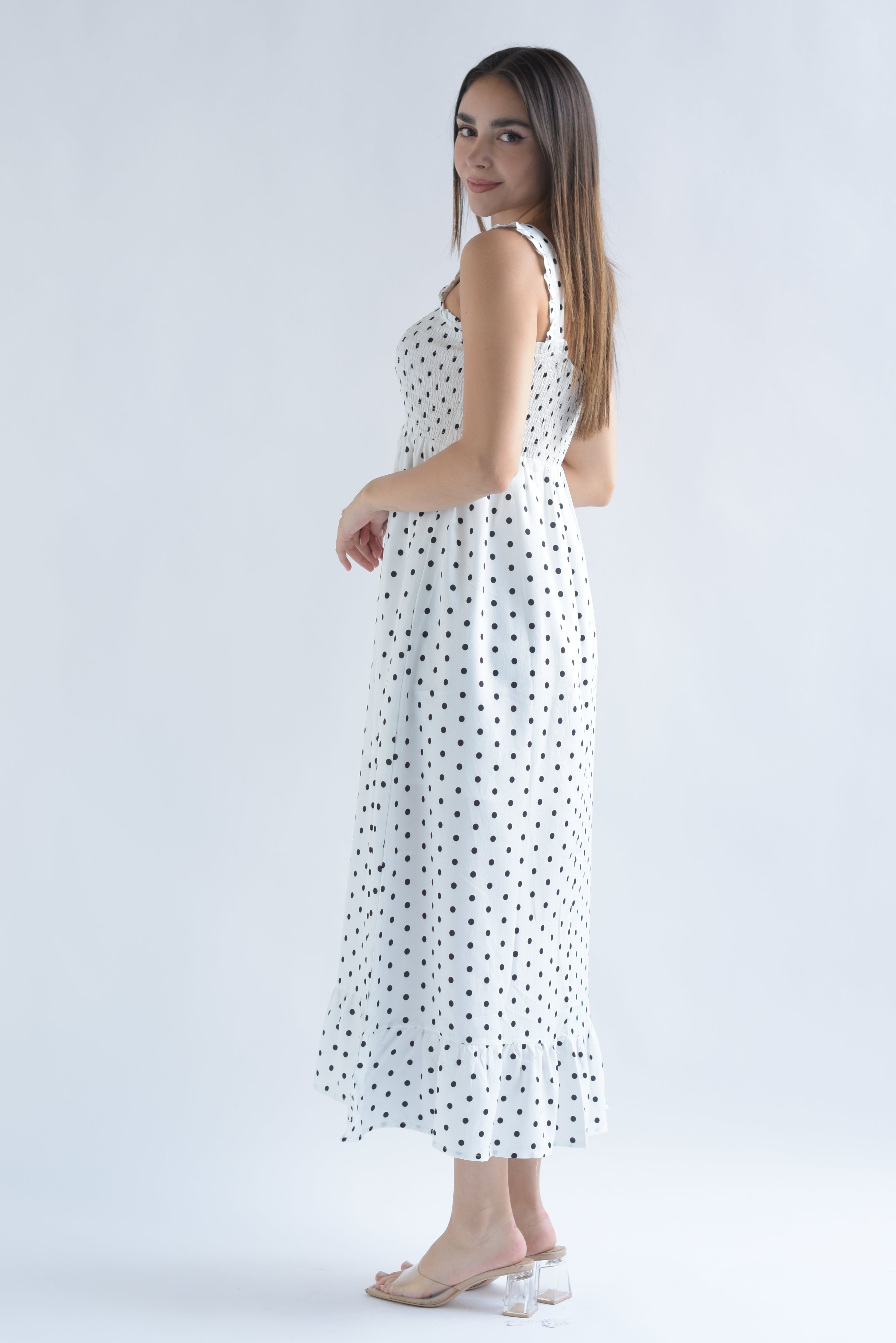 Vestido tirante grueso polka dots Blanco