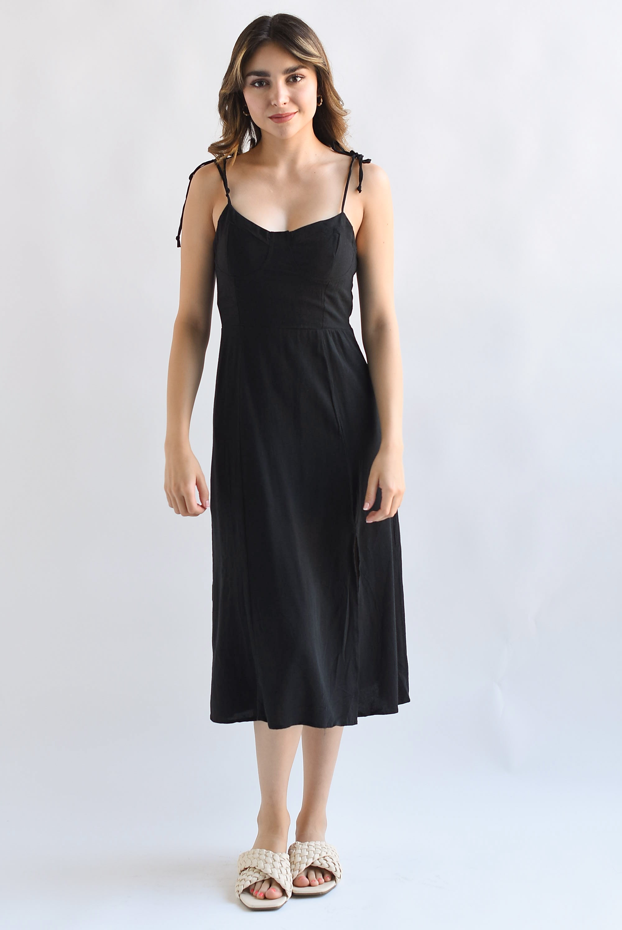 Vestido lino tirantes Negro
