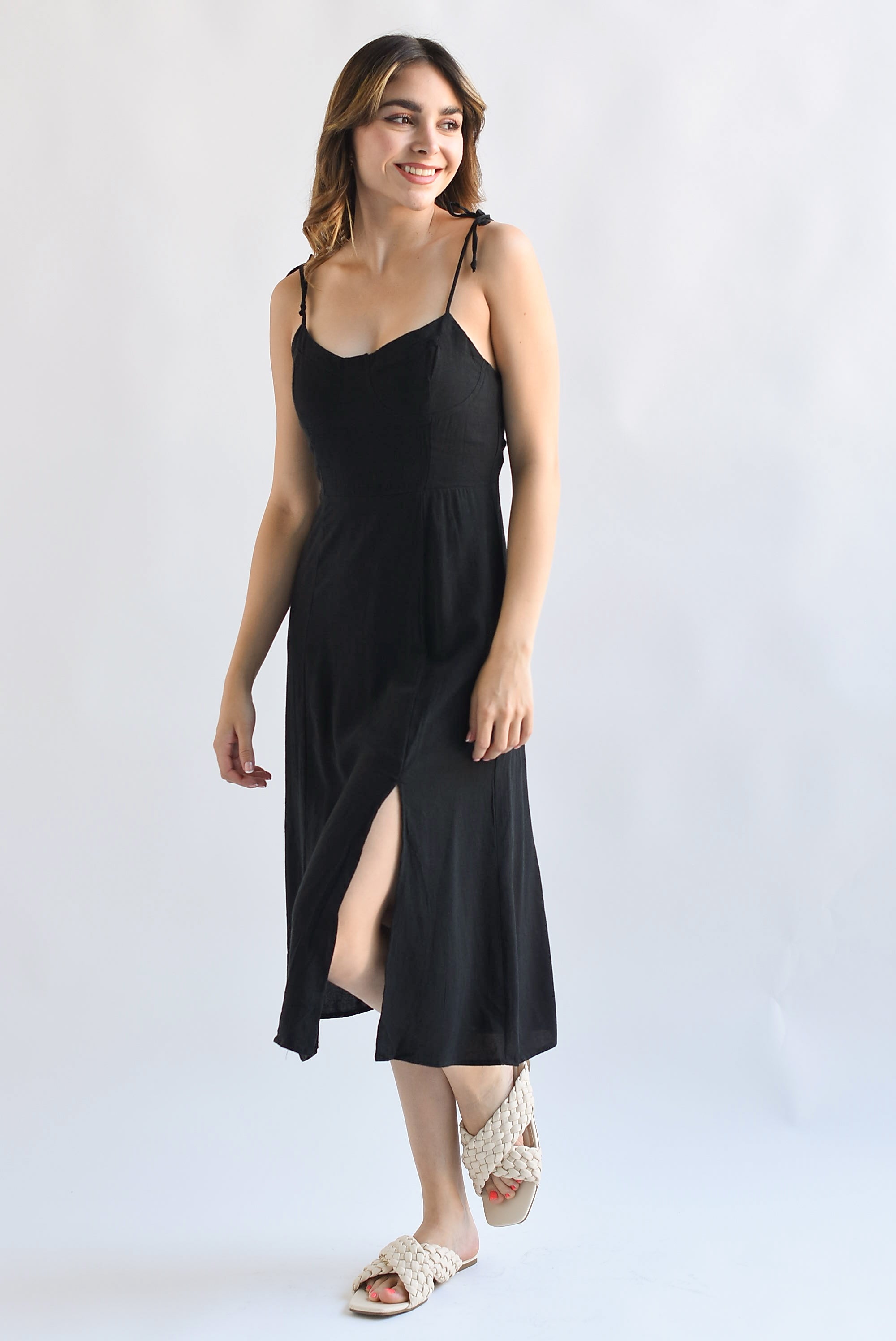 Vestido lino tirantes Negro