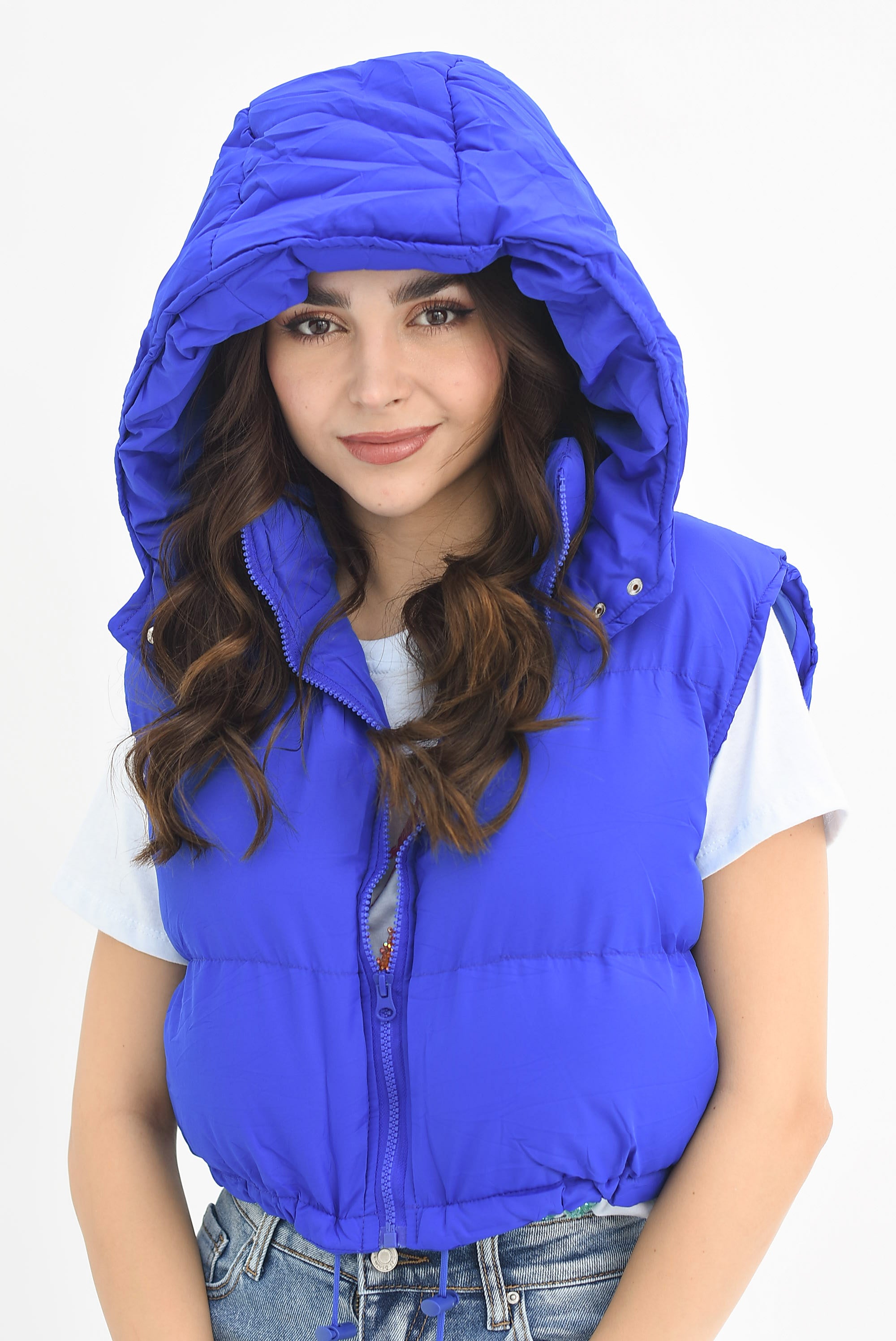 Chaleco puffer gorro Azul Rey