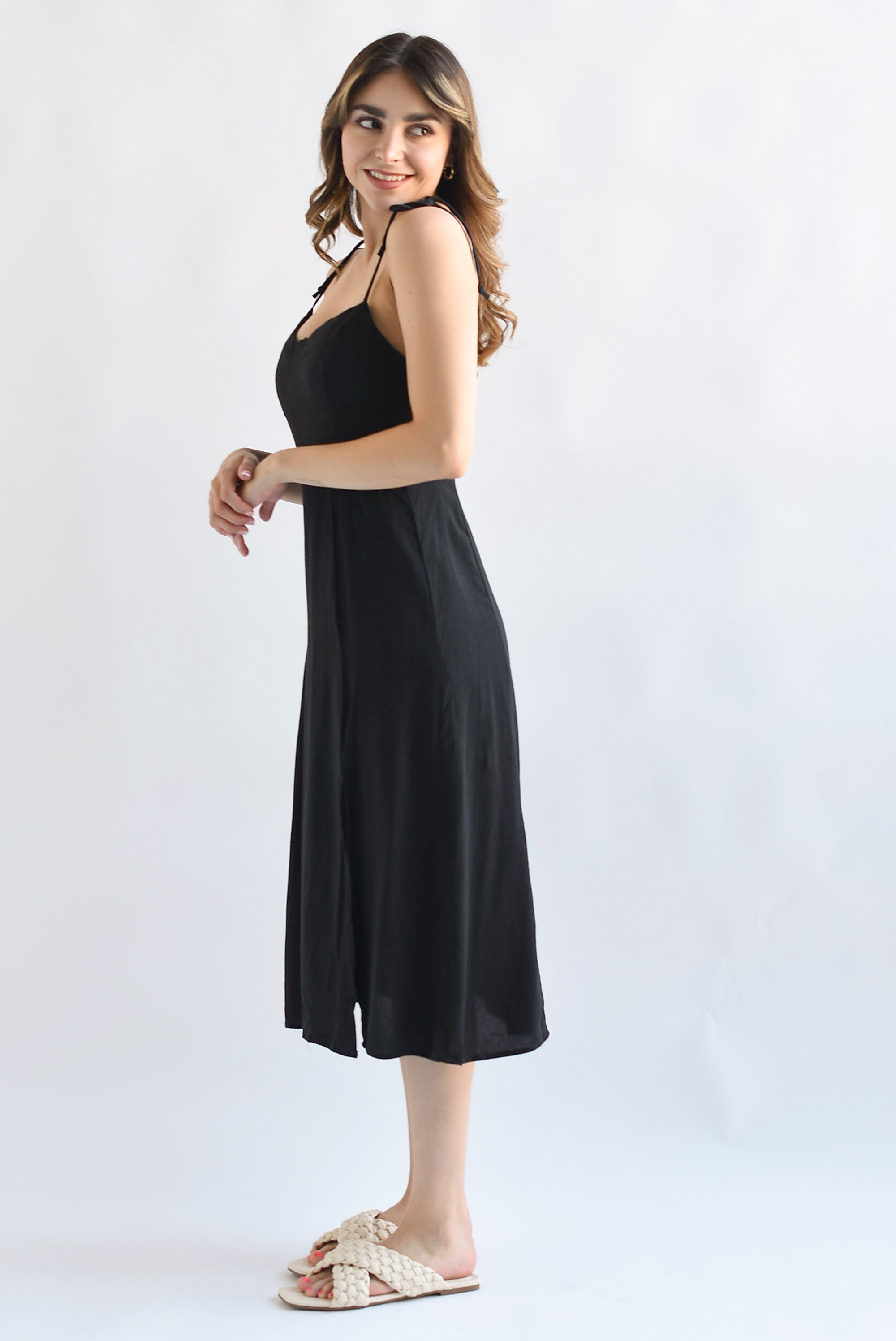 Vestido lino tirantes Negro