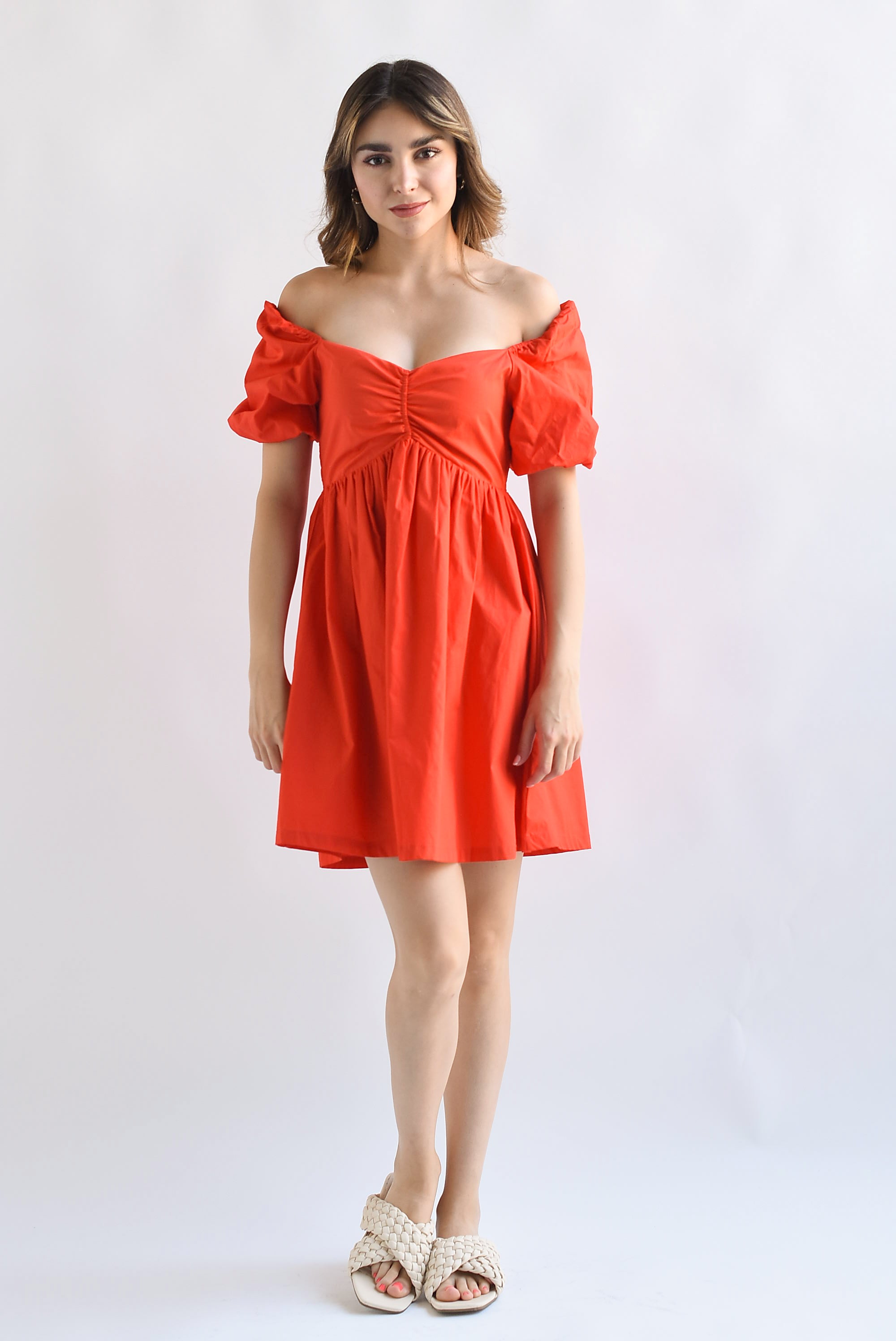 Vestido corto manga puffy Rojo
