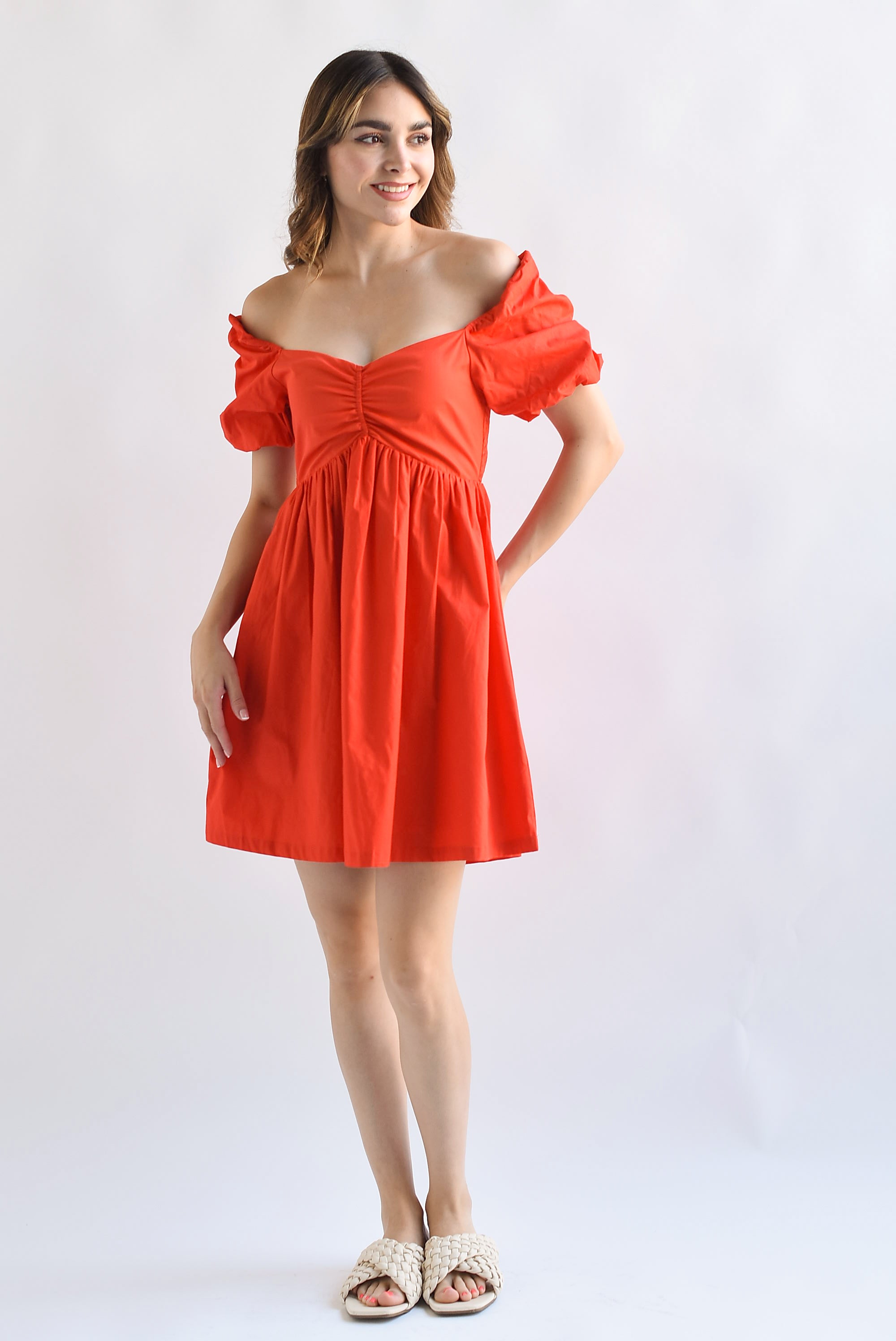 Vestido corto manga puffy Rojo