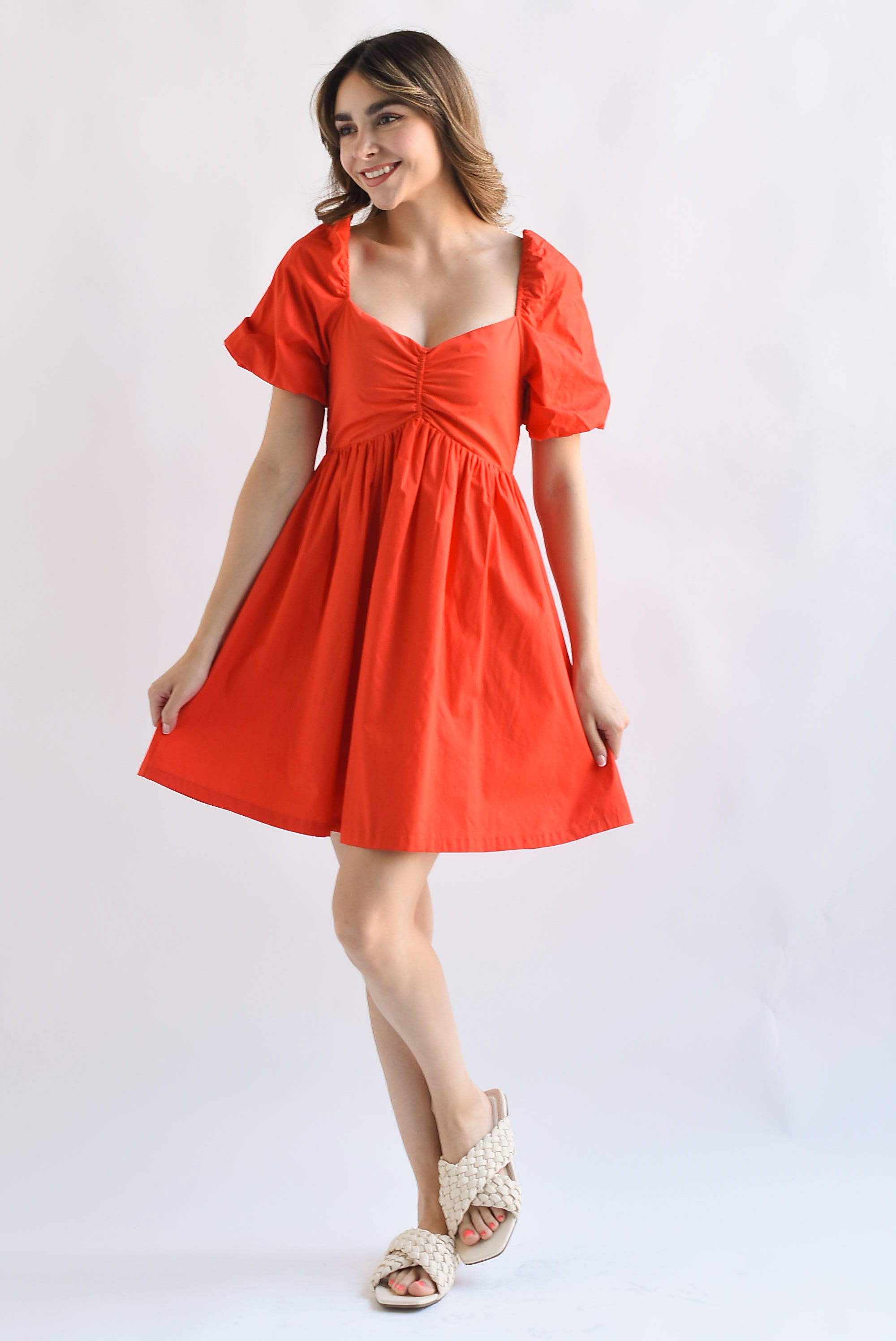 Vestido corto manga puffy Rojo