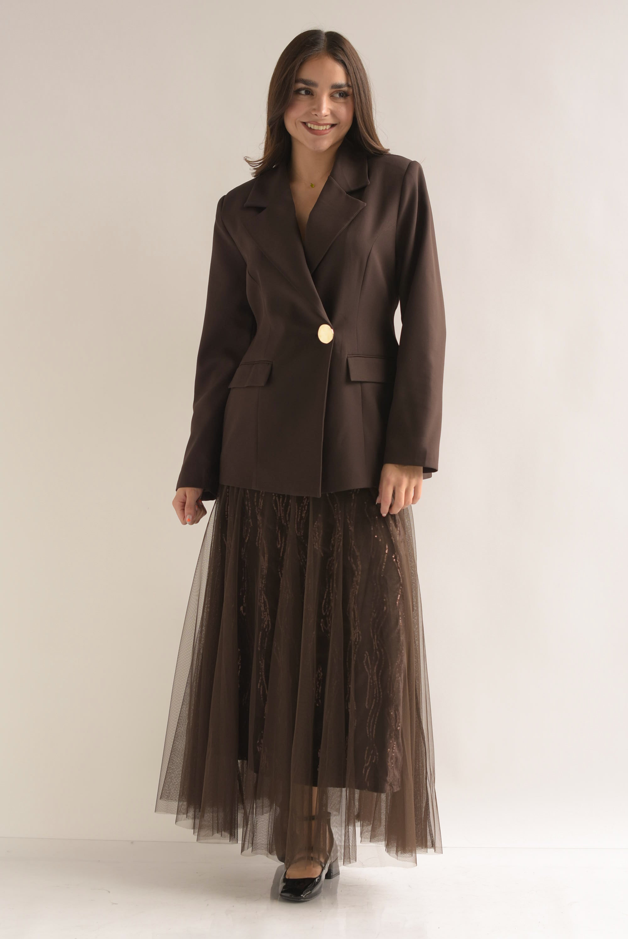 Falda terciopelo lentejuelas con tulle en sobreposición