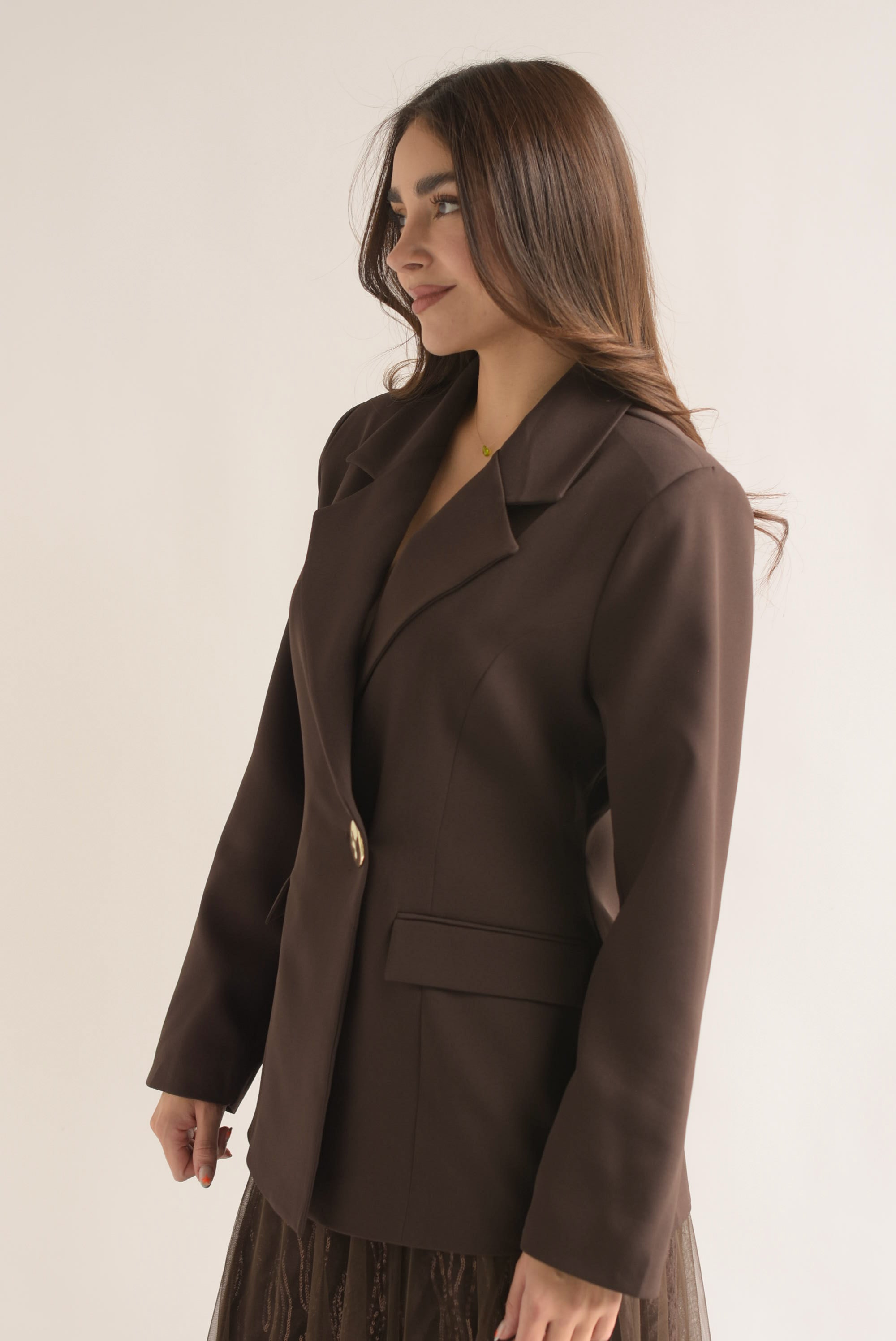 Blazer peplum botón dorado Café