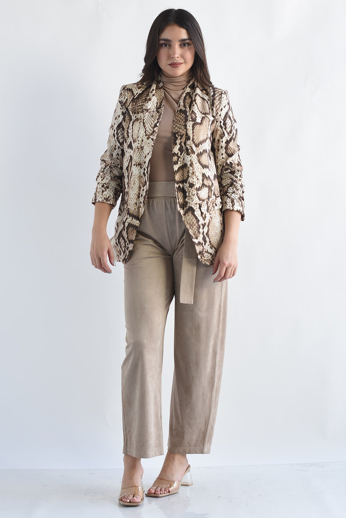 Blazer manga 3/4 fruncida snake print