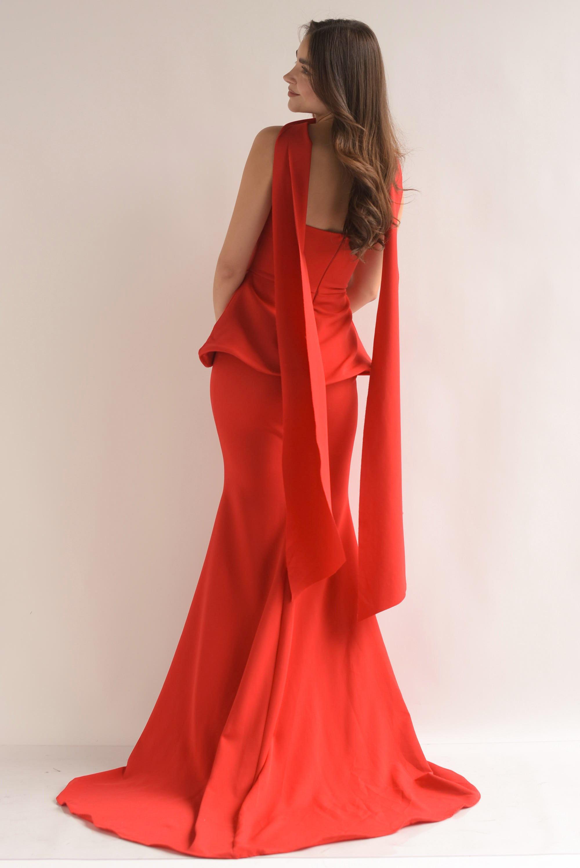 Vestido largo strapless peplum Rojo