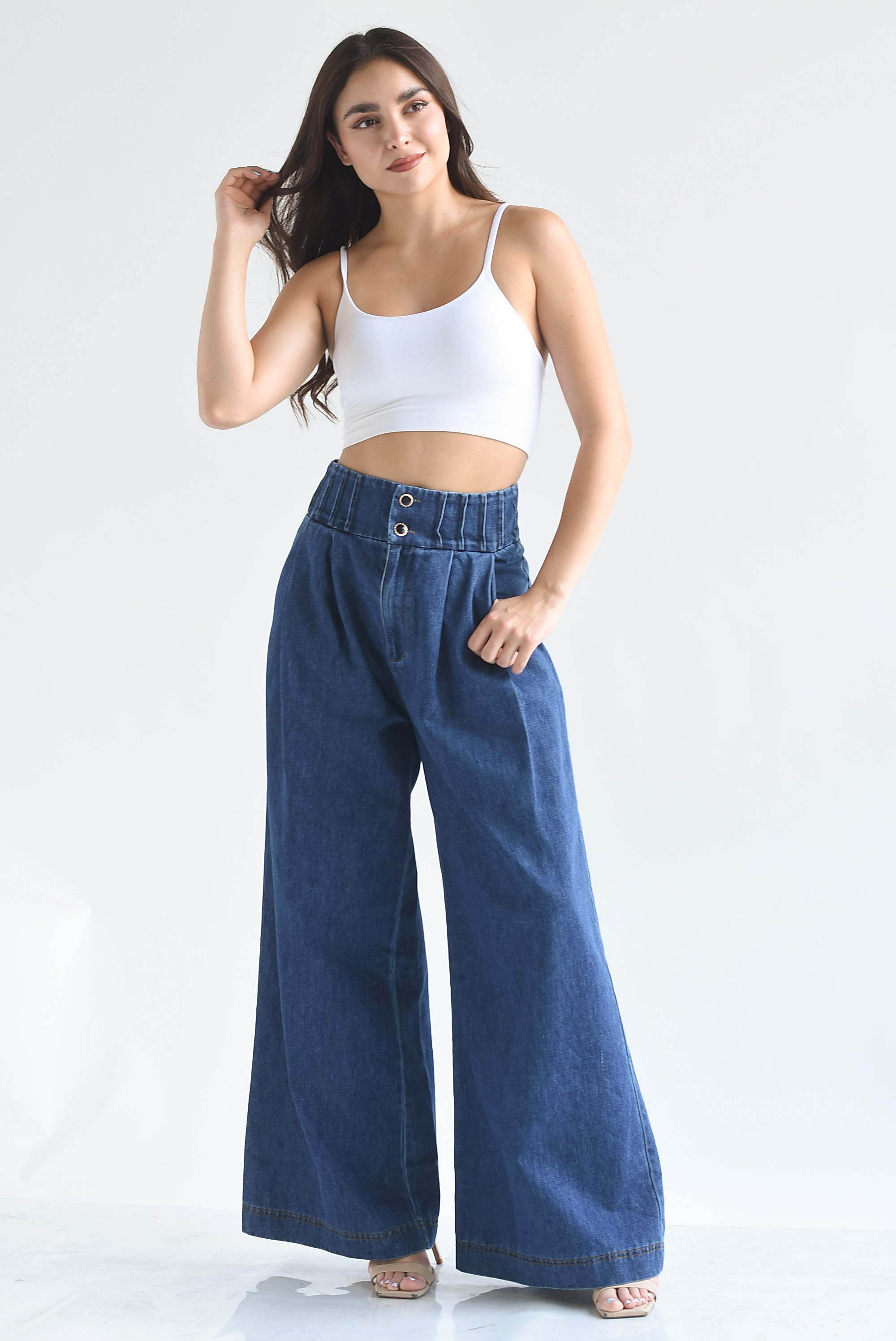 Pantalón super wide pretina ancha Denim